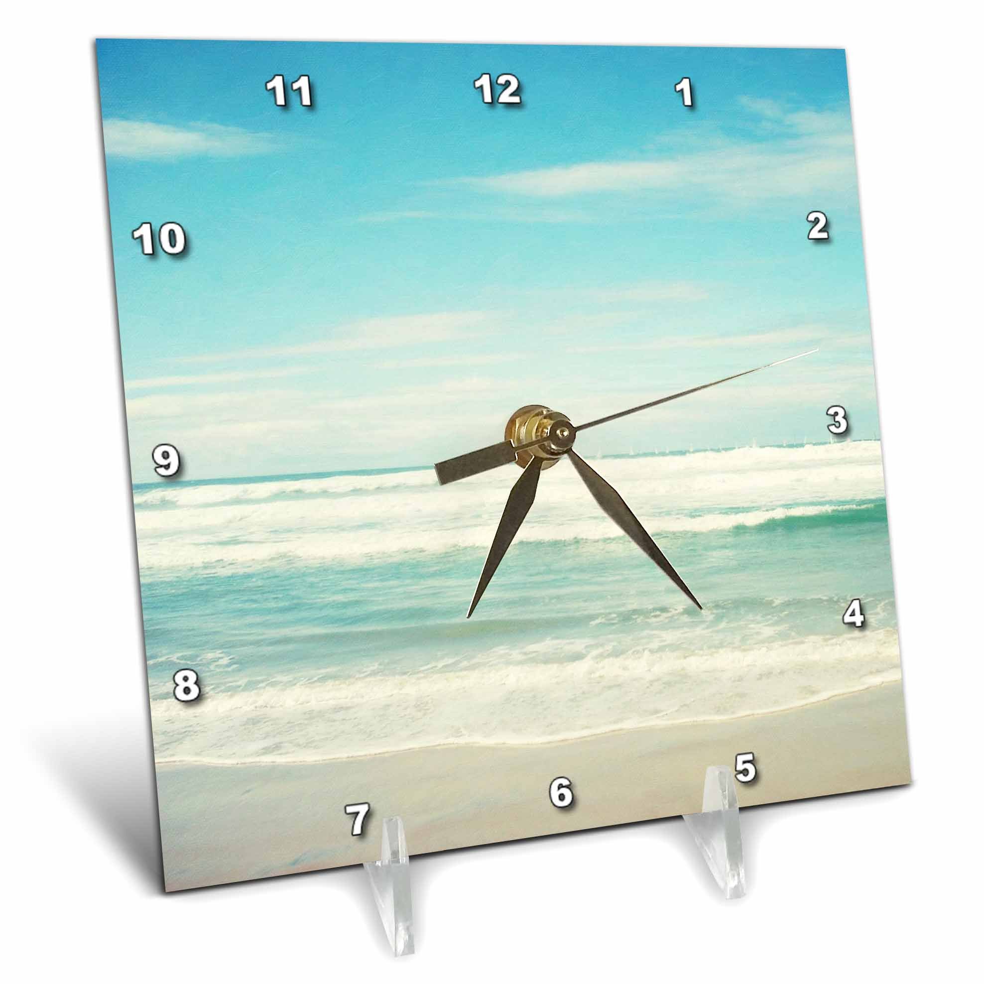 3dRose dc_164479_1 Gentle Ocean Waves Beach Theme Art-Desk Clock, 6 by 6-Inch