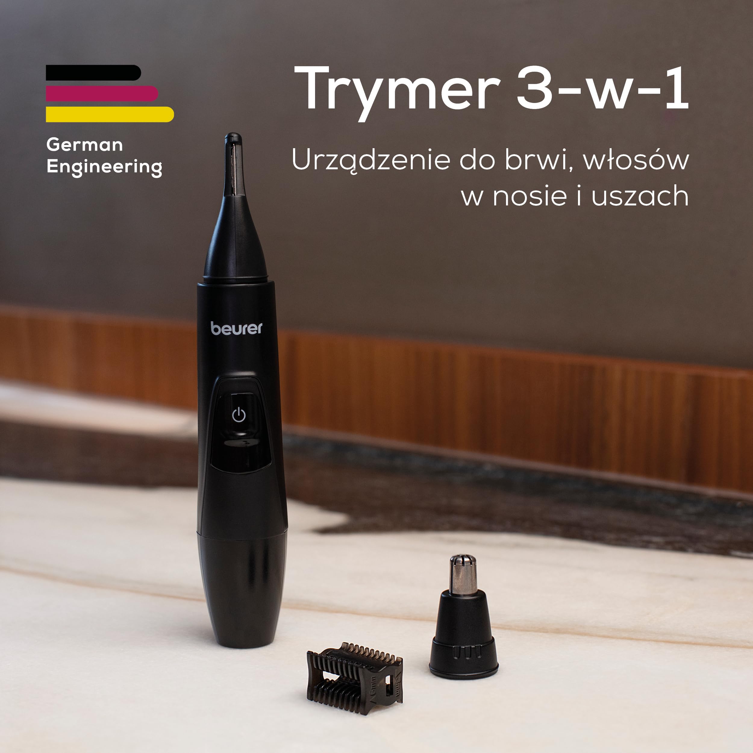 Beurer MN2X trymer precyzyjny, bateryjna Maszynka do strzyżenia włosów, 3 wysokiej jakości Końcówki, trymer do modelowania i przycinania włosków nosa, uszu i brwi, wodoszczelny