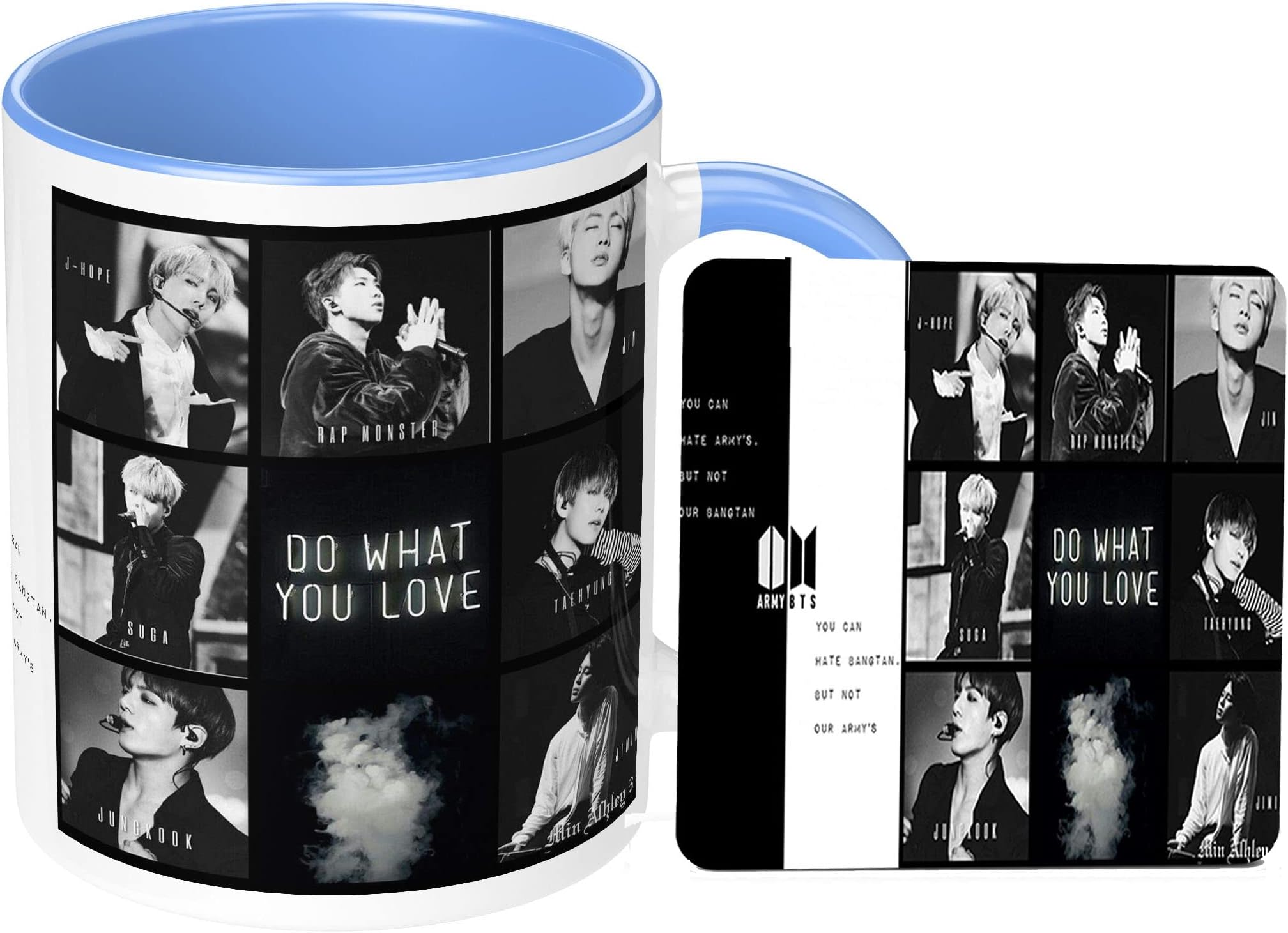 BTS Printed 3 Tone Coffee Mug (350ml) and BTS Coaster Combo Set of 2 BTS Product for Girls Boys Friends Birthday Gift (BNSBMC 5)