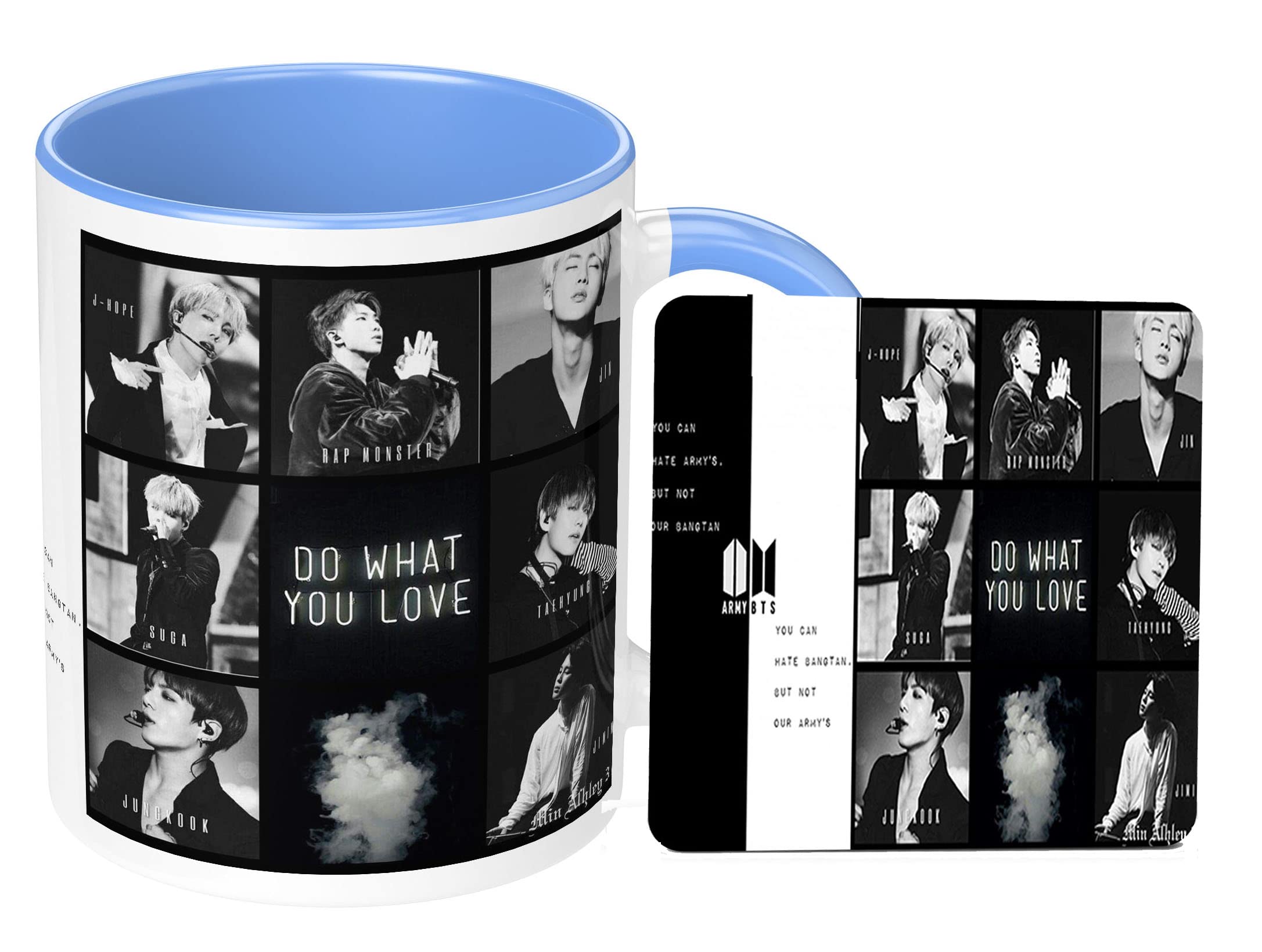 BTS Printed 3 Tone Coffee Mug (350ml) and BTS Coaster Combo Set of 2 BTS Product for Girls Boys Friends Birthday Gift (BNSBMC 5)