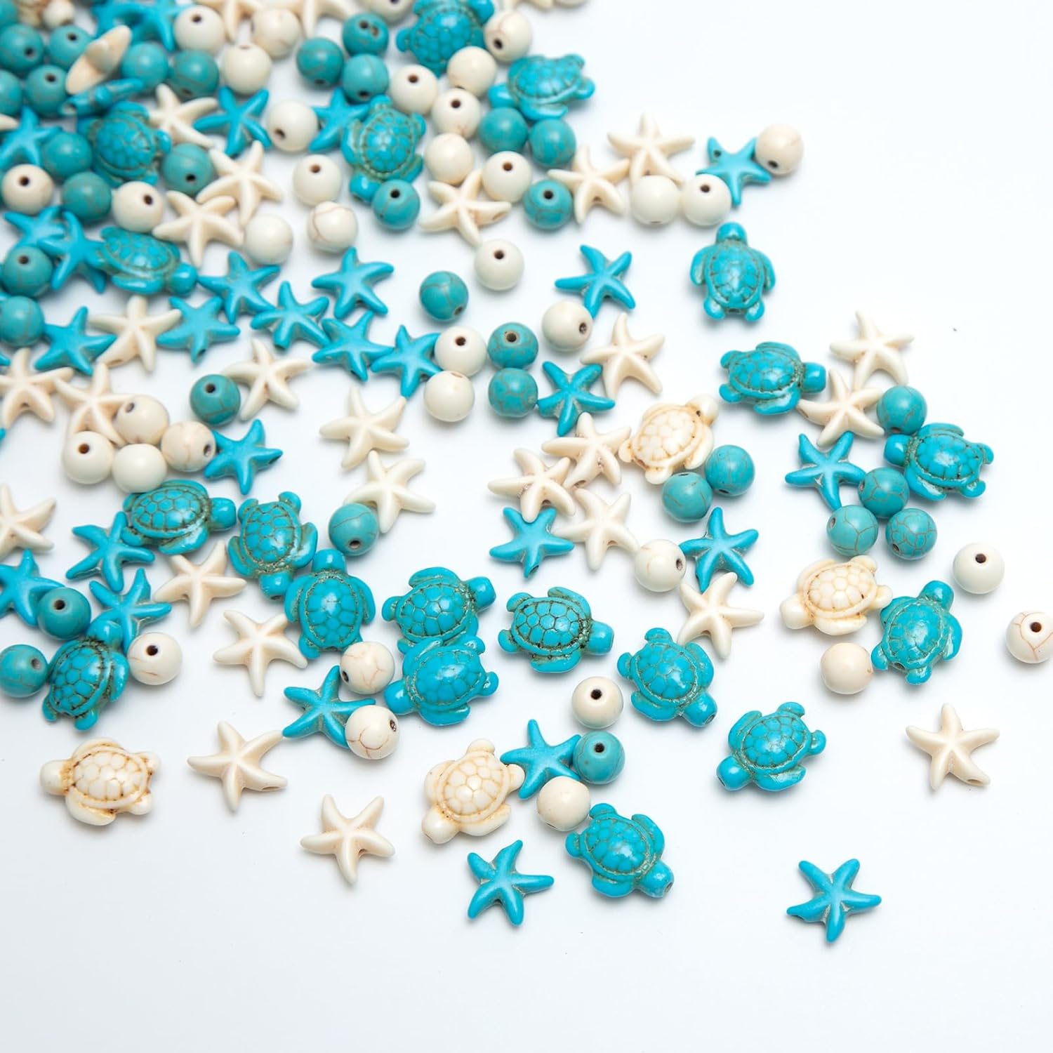 218Pcs Turquoise Beads Sea Turtle Charms Blue White Beads Synthetic Turquoise Beads Summer Ocean Starfish Beads for Jewelry Making DIY Bracelets Necklace Supplies - Image 3