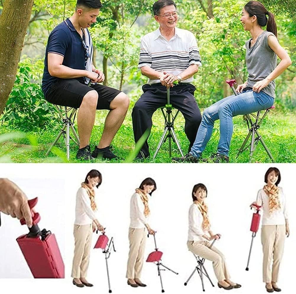 Bastone da passeggio pieghevole a 3 gambe con seduta, sgabello portatile in canna, sedia pieghevole in canna con capacità di 400 libbre, altezza regolabile per uomini anziani, disabili e persone con