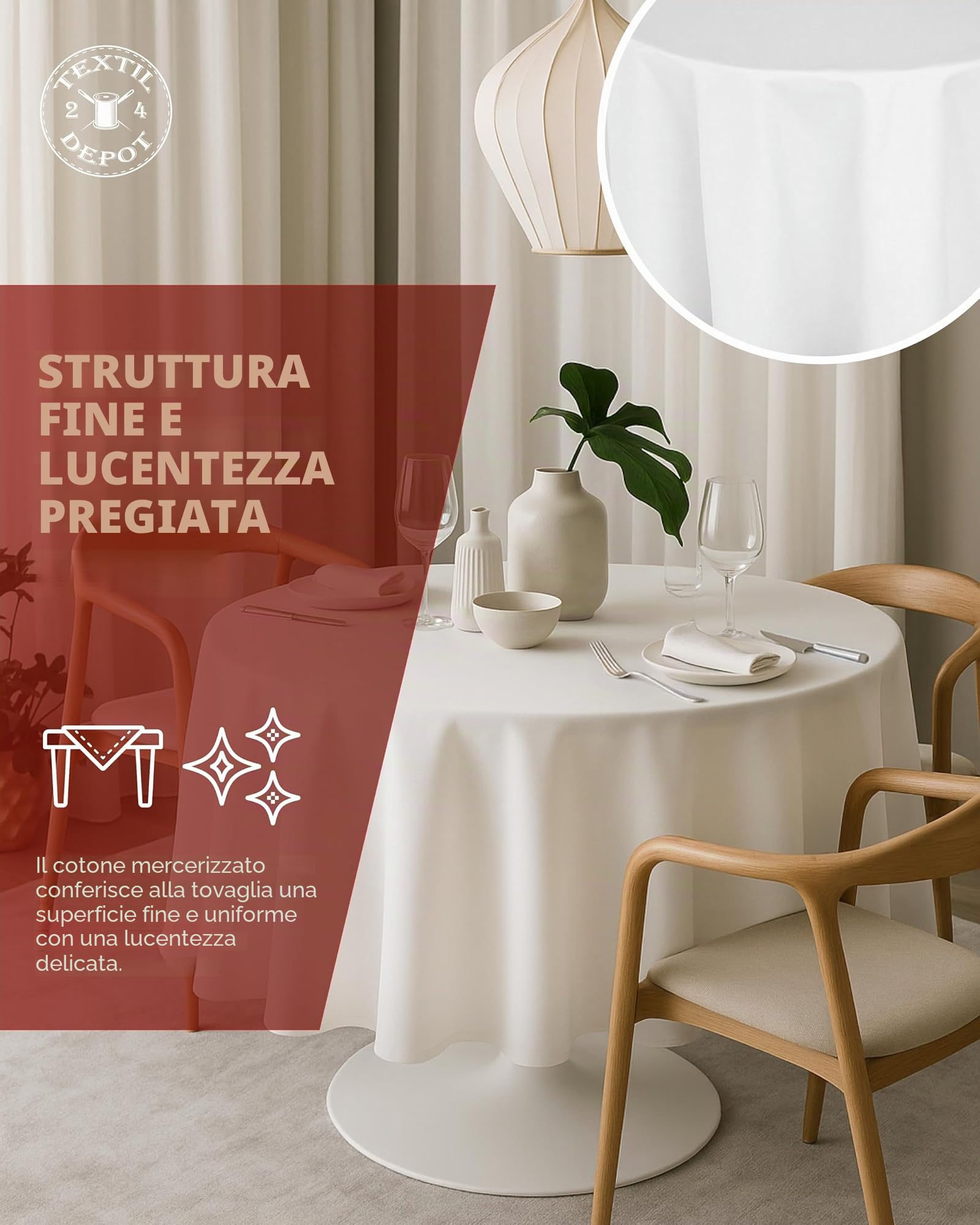 Tovaglia 200 cm rotonda 100% cotone bianco