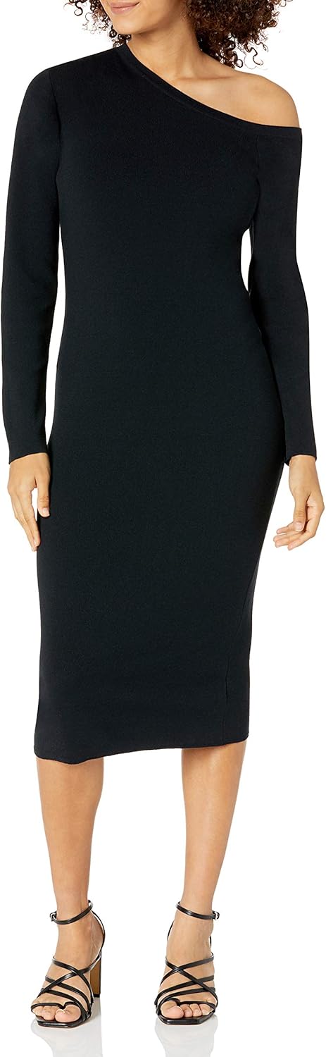 The Drop Women's Giselle Asymmetric Neckline Midi Sweater Dress