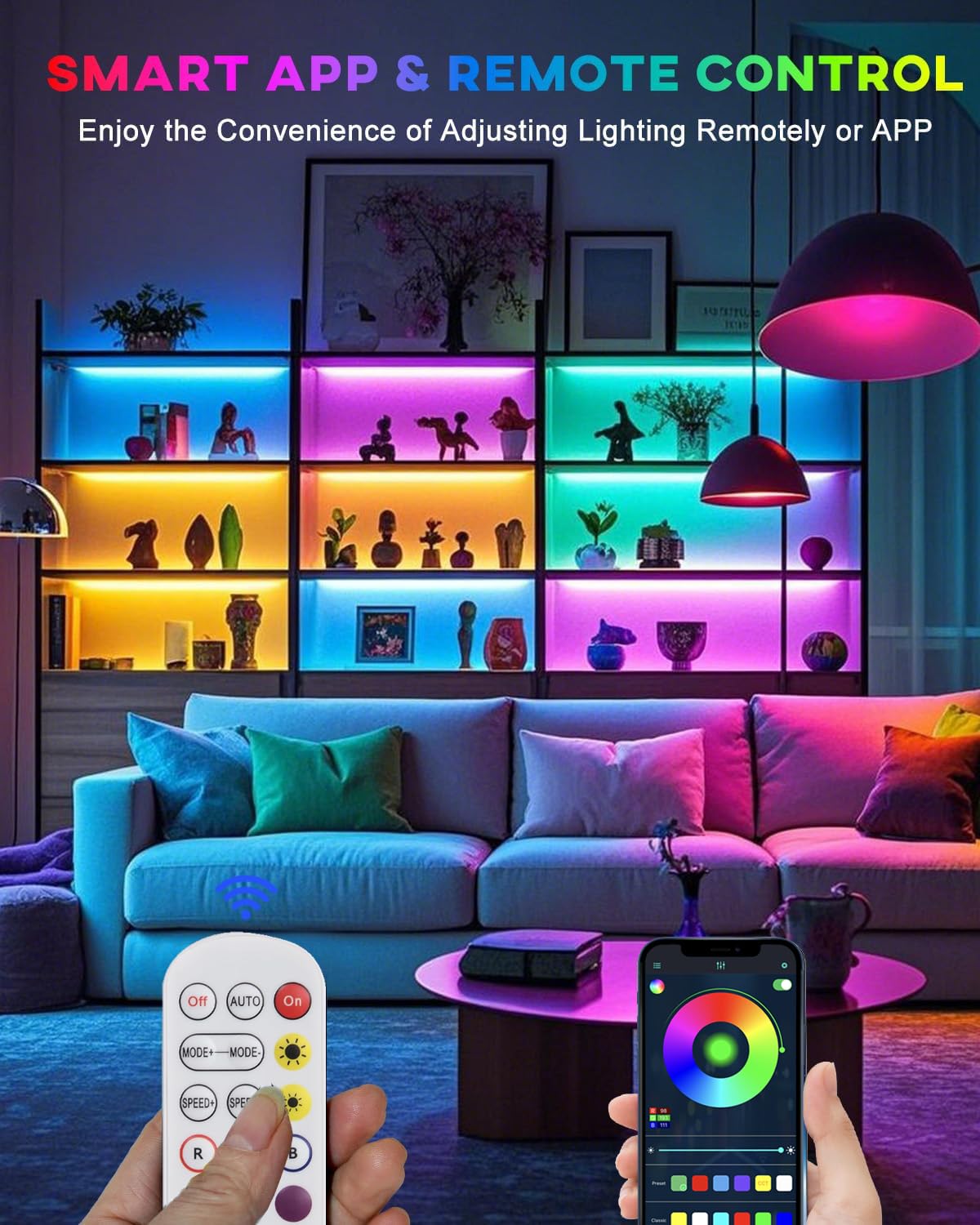 Strisce LED alimentate a batteria, 50,8 cm, confezione da 4, luci LED wireless per camera da letto che cambia colore con app, luci a LED per TV, illuminazione sotto armadietti, mensole, sotto il
