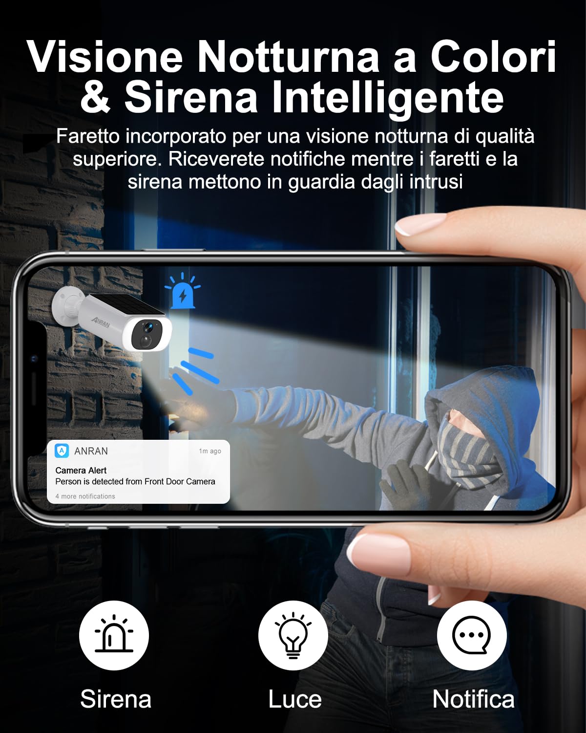 ANRAN Telecamera Wi-Fi Esterno Batteria Senza Fili Con Solare Pannello | 3MP Videocamera Sorveglianza con Visione Notturna a Colori, Rilevamento del movimento, Audio Bidirezionale, Alexa Supporta,C3