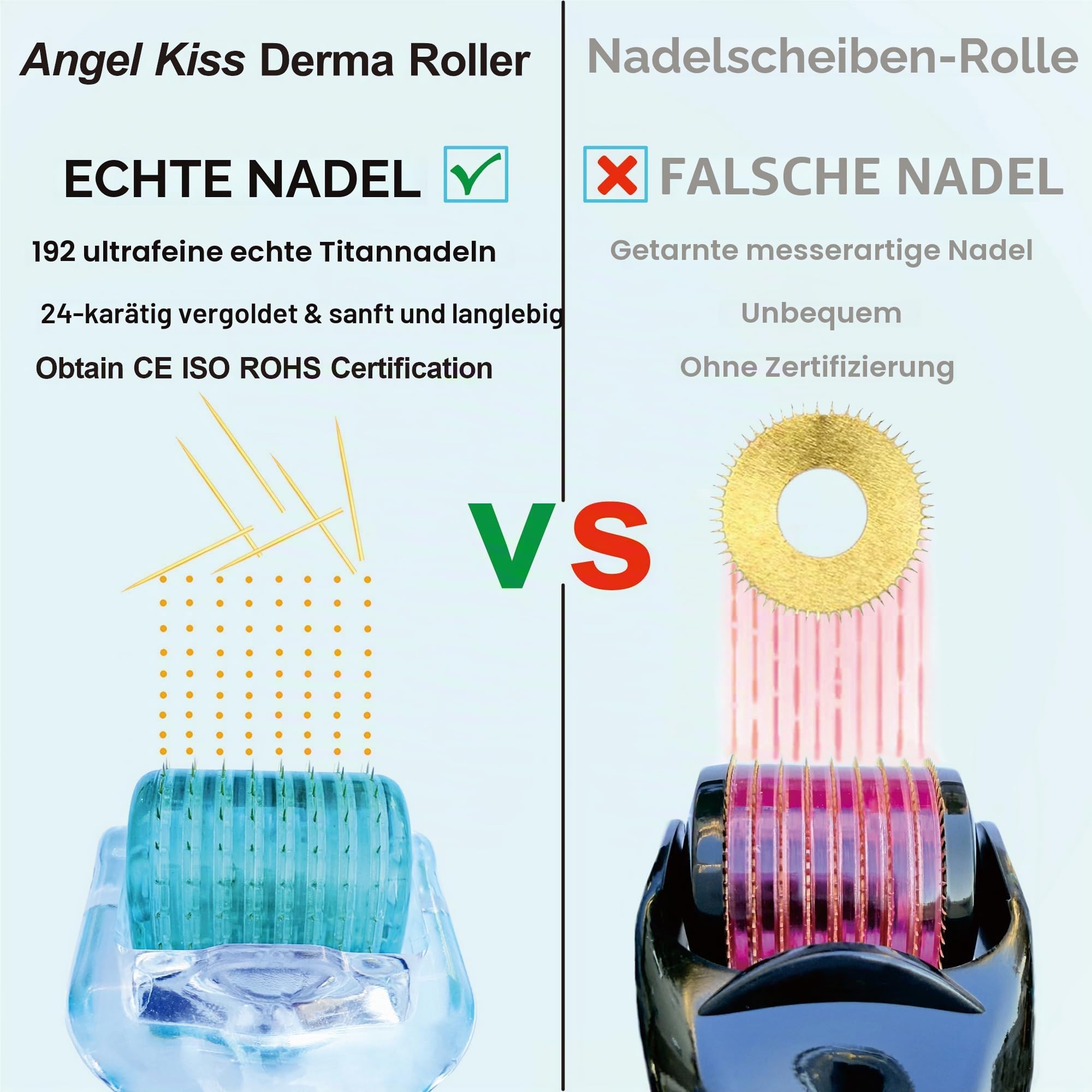 Angel Kiss Derma Roller 0,5 mm - Microneedling Roller mit ECHTEN 192 Titan-Nadeln - Professionelles Microneedling für die Anwendung zu Hause – Ideal zur Ergänzung Ihrer Hautpflegeroutine