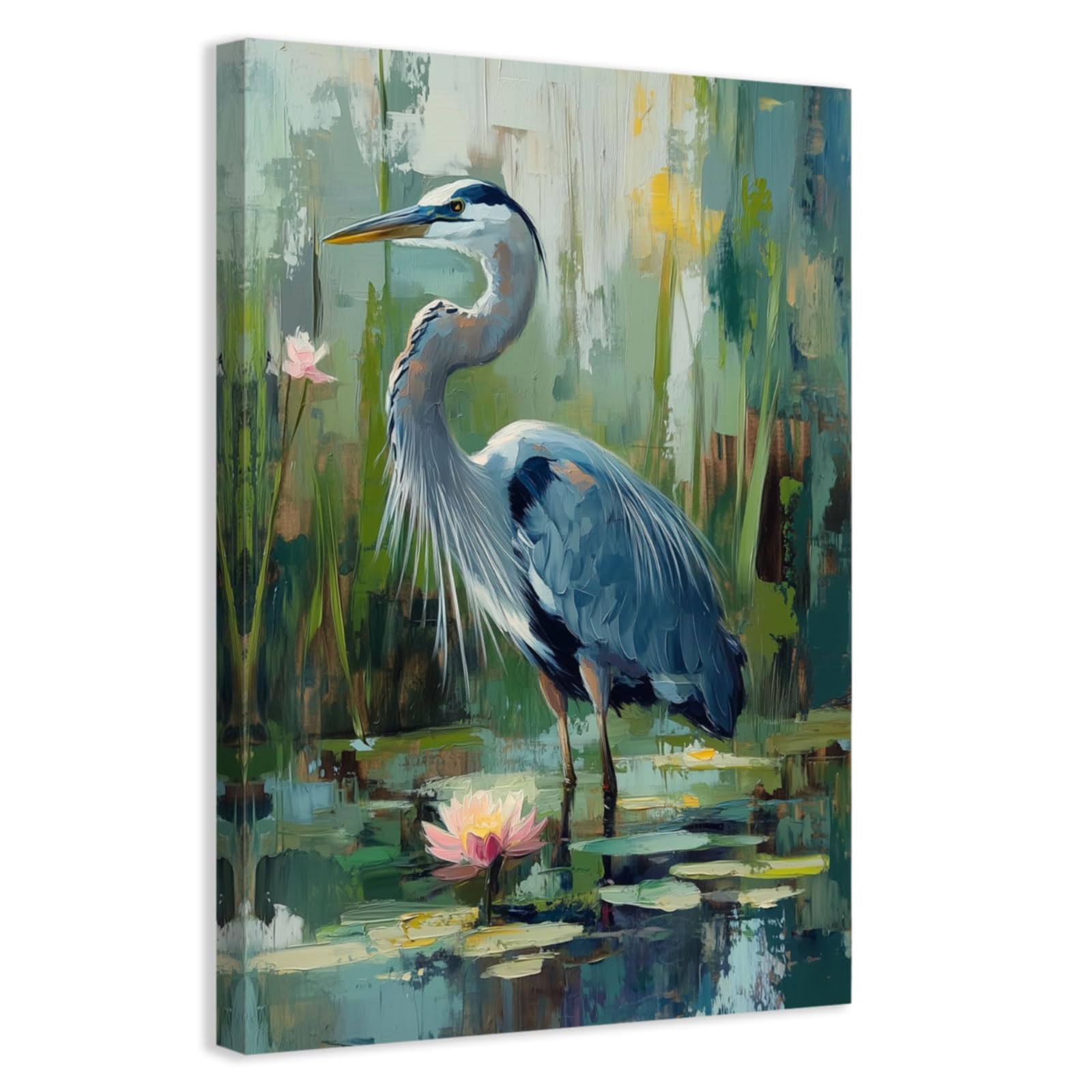 CCWACPP Blue Heron Wall Art Heron Bathroom Wall Decor Heron Bird Art Prints Seaside Animal Canvas Painting for Home Decor Framed (50.00 x 75.00 cms)
