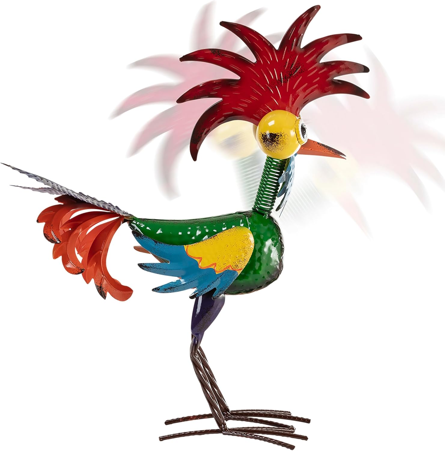 Alpine Corporation | 18" Tall Wacky Metal Rooster Yard Statue – Colorful Indoor/Outdoor Farm Animal Décor for Garden, Patio, Lawn, or Porch