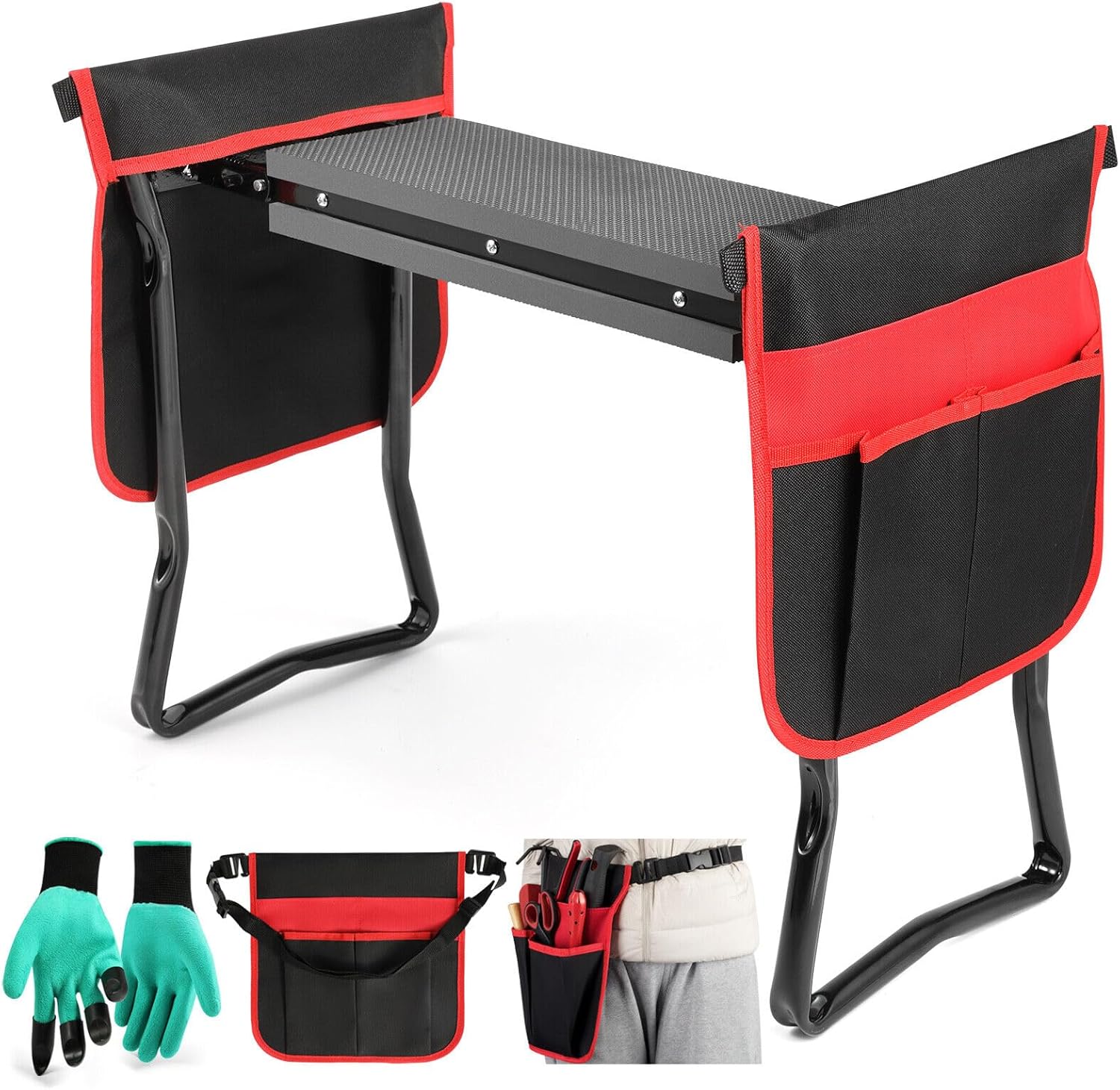 Heavy Duty Folding Garden Seat Bench Kneeling Pad Stool Glove+2Tool Pouch