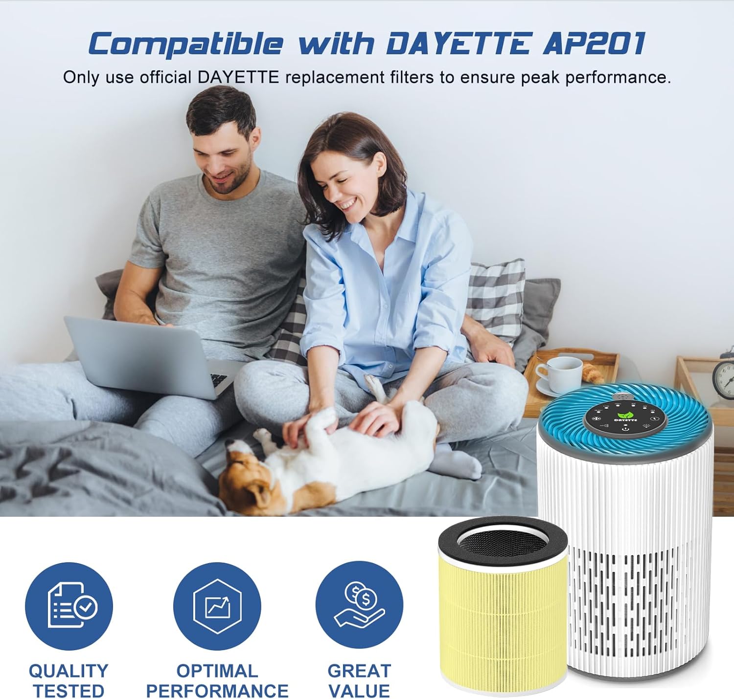 DAYETTE AP201 Replacement H13 HEPA Air Filter Air Purifier AP201, Pet Dander Filter Ap201 Pets Odors Allergy Filter
