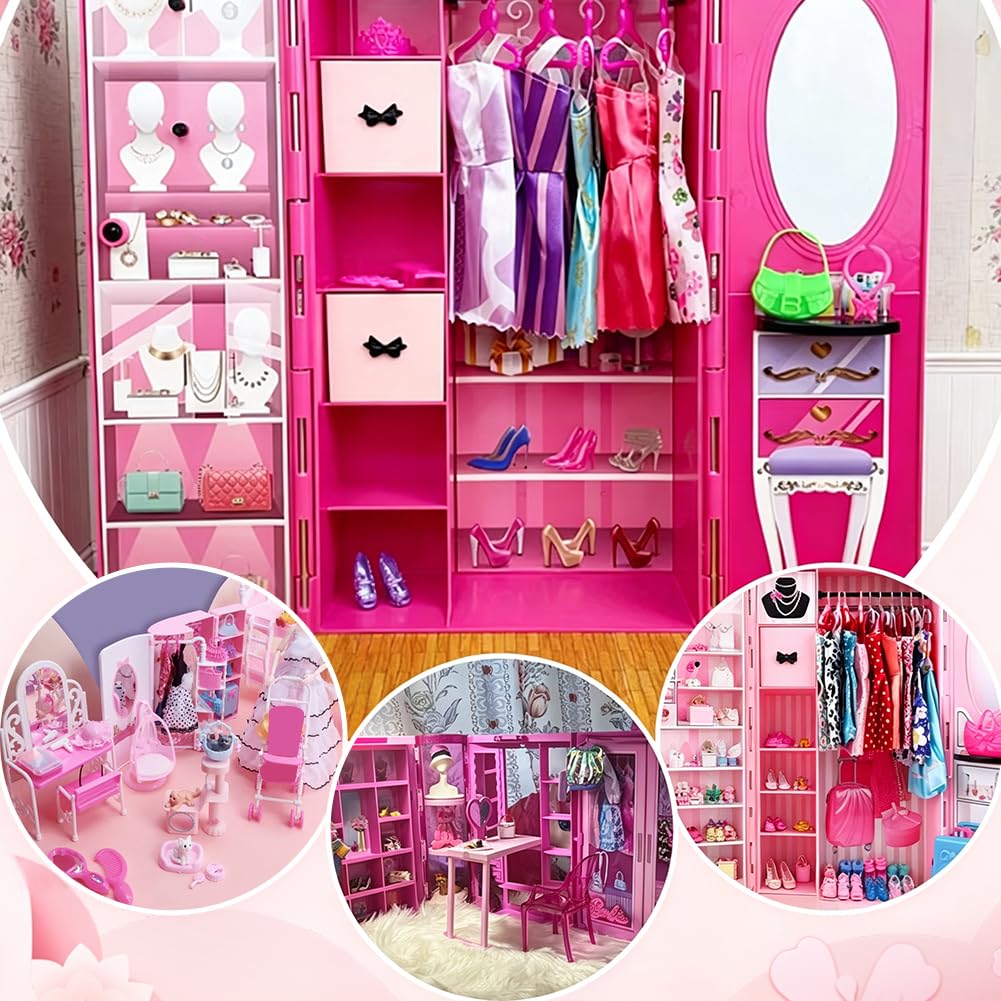 PH PandaHall Mini armario rosa para casa pequeña, organizador de ropa con 40 perchas de 4 estilos para decoración del hogar, accesorios de regalo