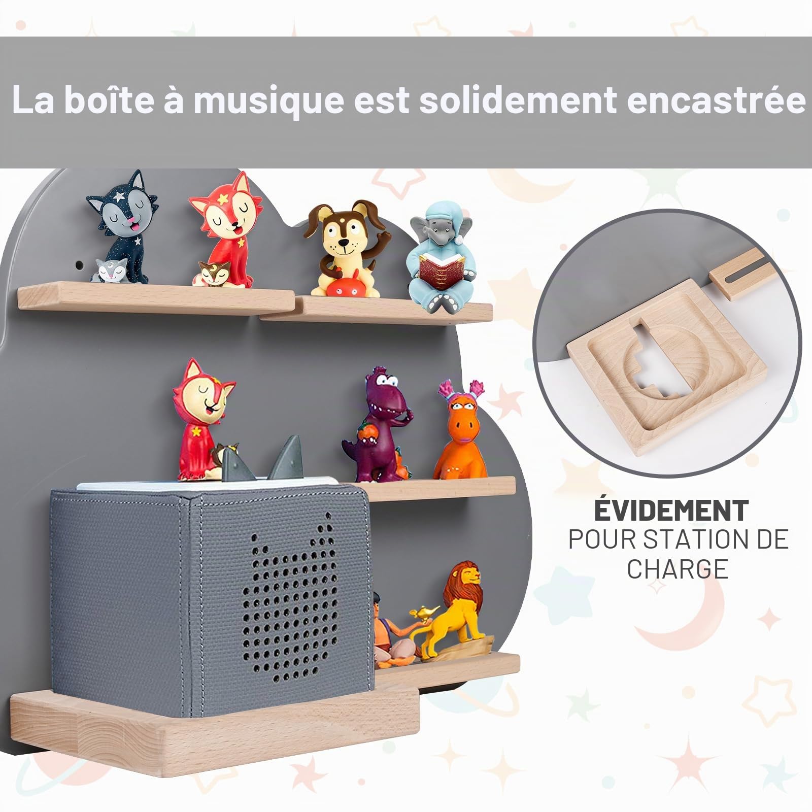 Étagère pour enfant, compatible avec Toniebox et compatible avec Tonies, pour plus de 15 figurines, étagère murale, pour boîte à musique, à jouer et à collectionner, pour chambre d'enfant et de