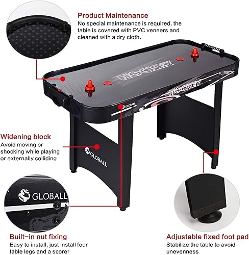 Miniatura 4 de GLOBALL - Mesa de juego de hockey de aire para niños y adultos con puntuación manual, 2 discos, 2 empujadores de hockey y nivelador de piernas