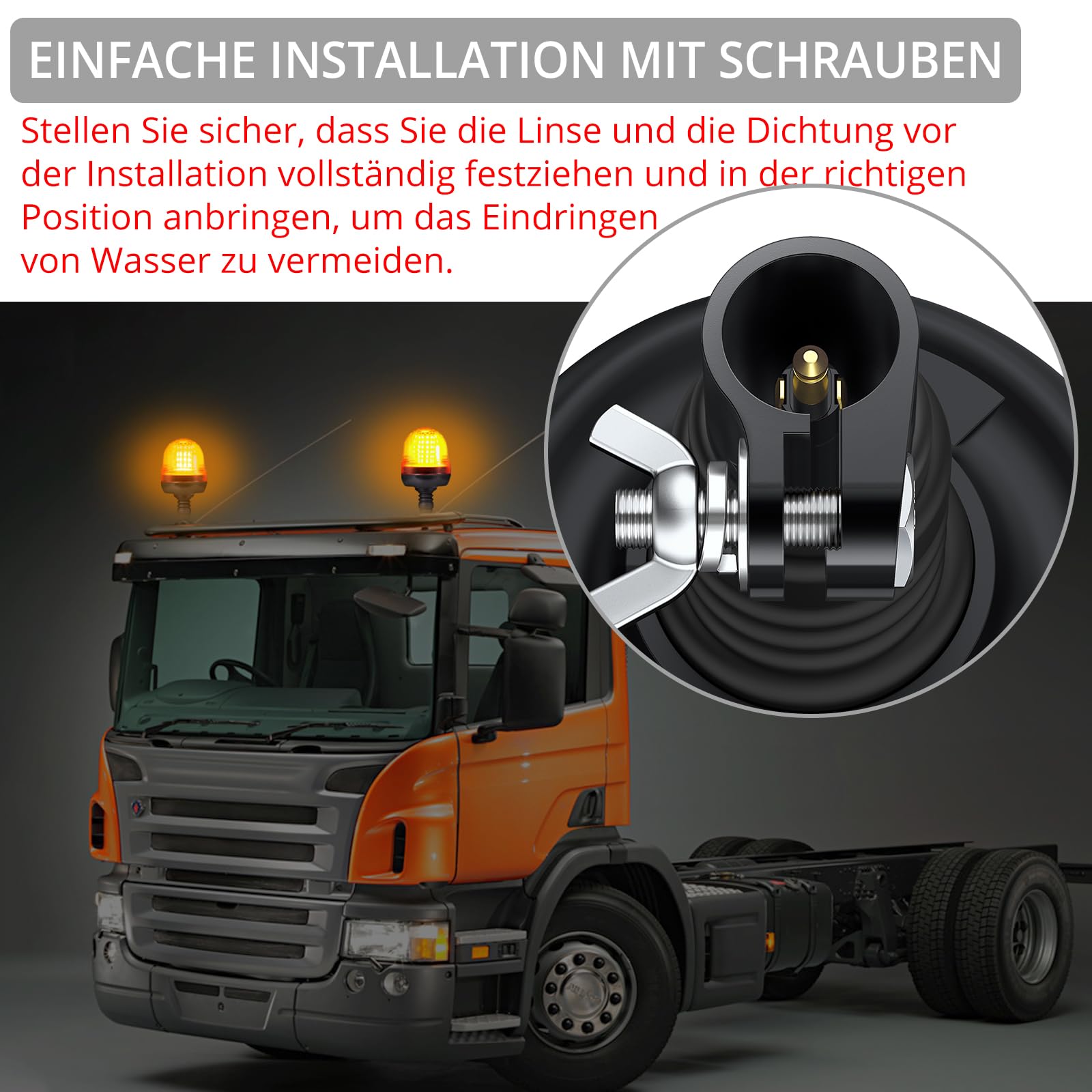 Rundumleuchte 60LED Warnleuchten Justech 2x Rundumkennleuchte LED Amber 12V/24V Blinkleuchte Staubdicht mit 3 Beleuchtungsmodi Rotating Flash Beacon Flexible DIN Traktor Warnleuchte ECE R10 E9