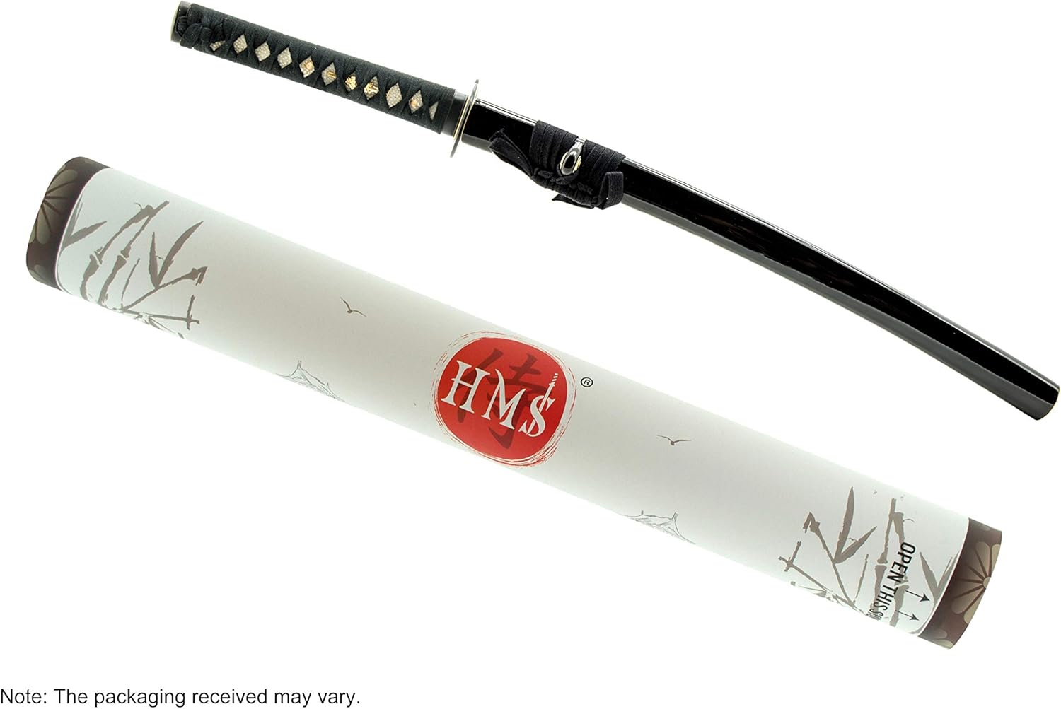 HMS Japanese Samurai Wakizashi Sword, Dancing Crane Tsuba, Hand Forged, 1060 Carbon Steel, Heat Tempered, Full Tang, Sharp, Bendable Blade