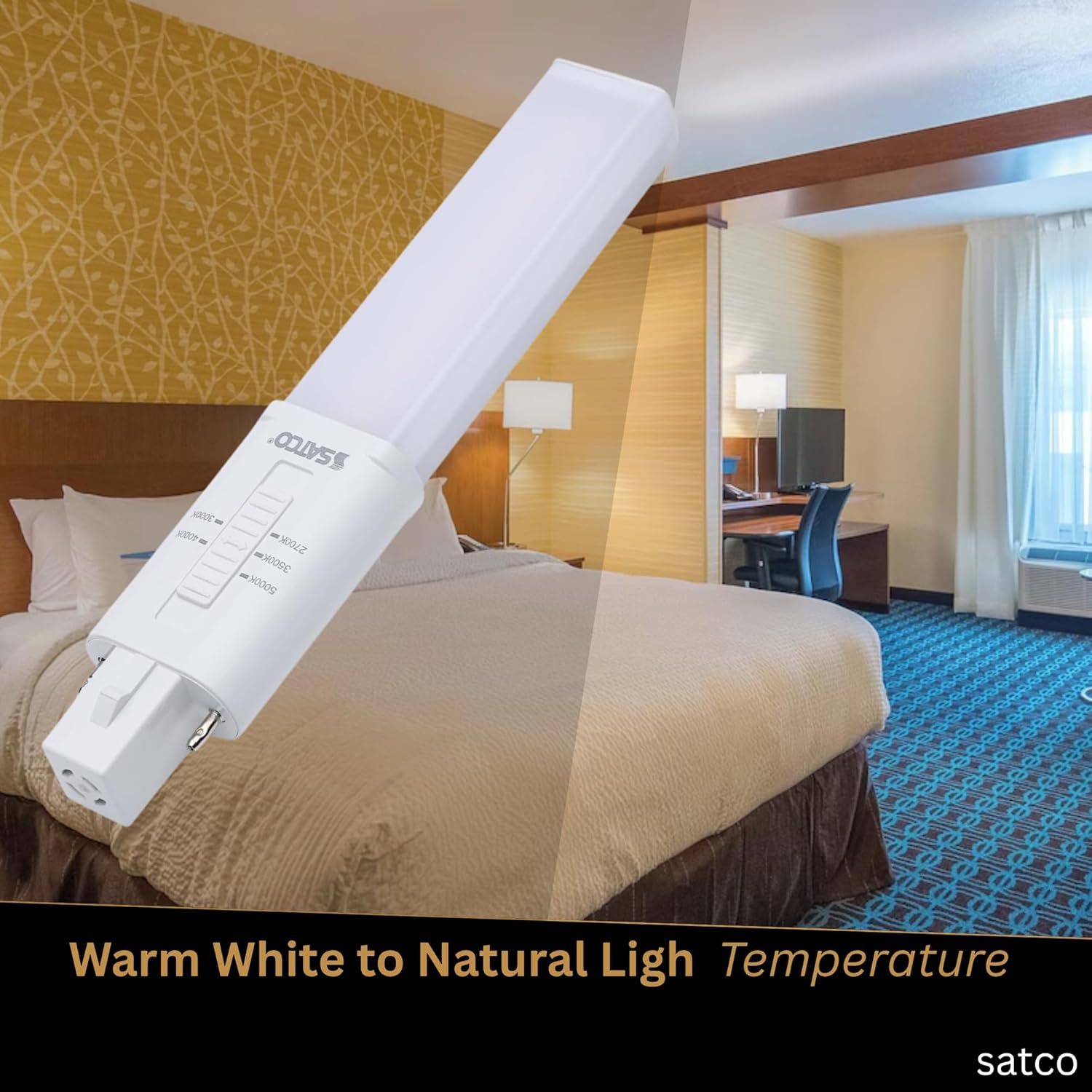 Satco LED PL Lamp 4.5W G23 Base 5W/7W/9W CFL Equivalent 5CCT Selectable 2700K–5000K Ballast Bypass Non-Dimmable 120-277V Frost Finish – Part S18405 (2 Pack)