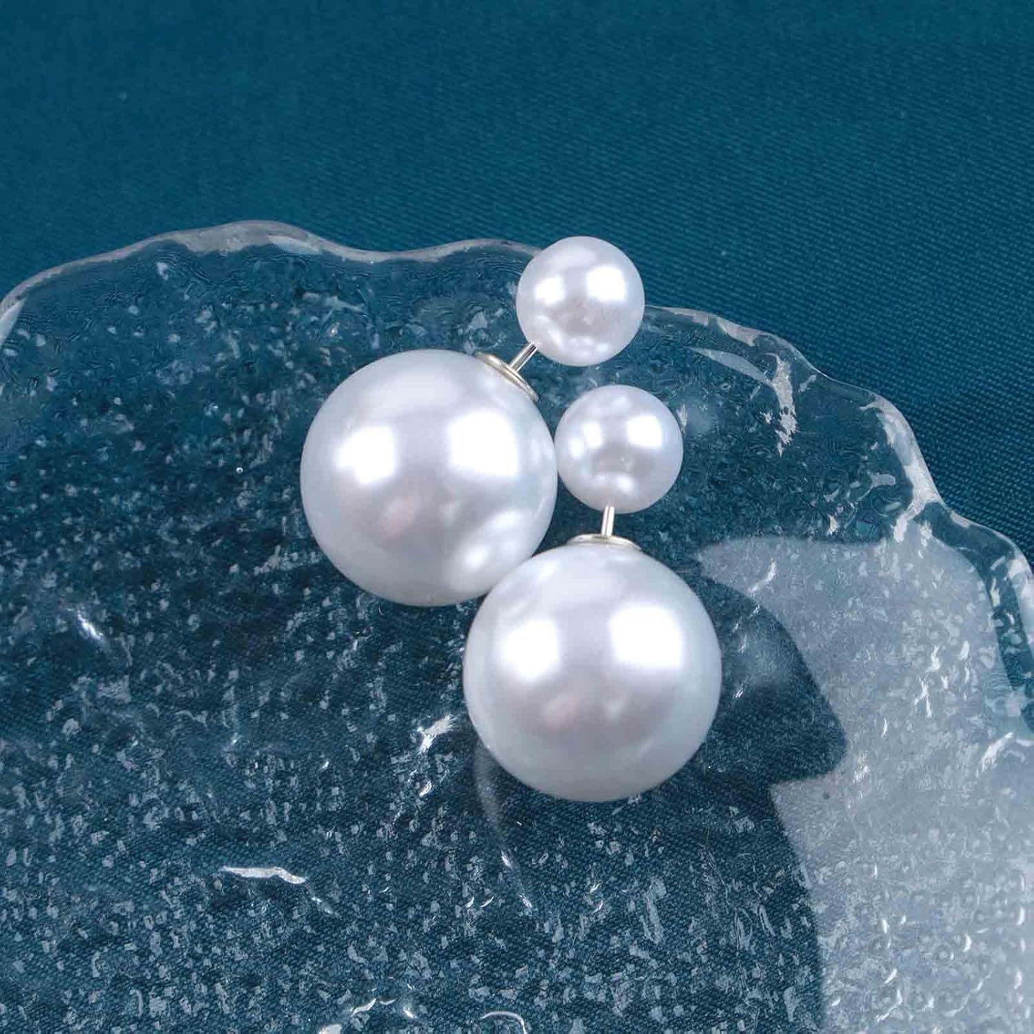 Boho Pearl Ear Jacket Earrings Silver Pearls Stud Earring Bridal Pearl Earrings Pearls Ball Earring Jewelry for Women - Image 7