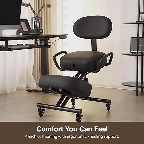 Vista 9 de AKONI 512 - Silla ergonómica con respaldo, mejora la postura, cojines gruesos, ruedas de bloqueo para el hogar y la oficina, AKONI 512 Negro