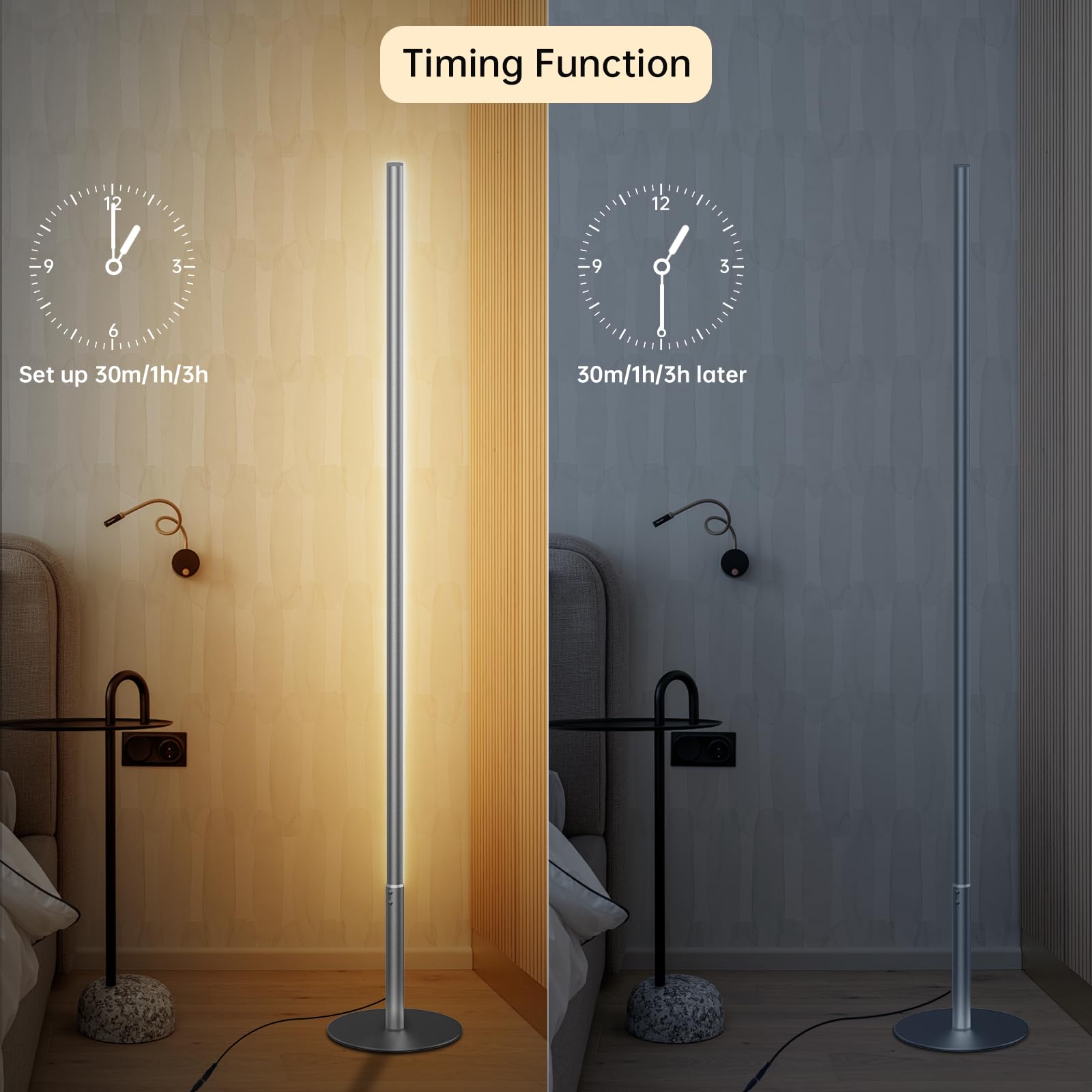 Lampade da Terra per Soggiorno, Moderna Lampada da Terra Dimmerabile Luce Angolare con Telecomando, Regolabili Continuo Colori 2700K-6500K & Luminosità, Lampada da Lettura per Ufficio, 147CM