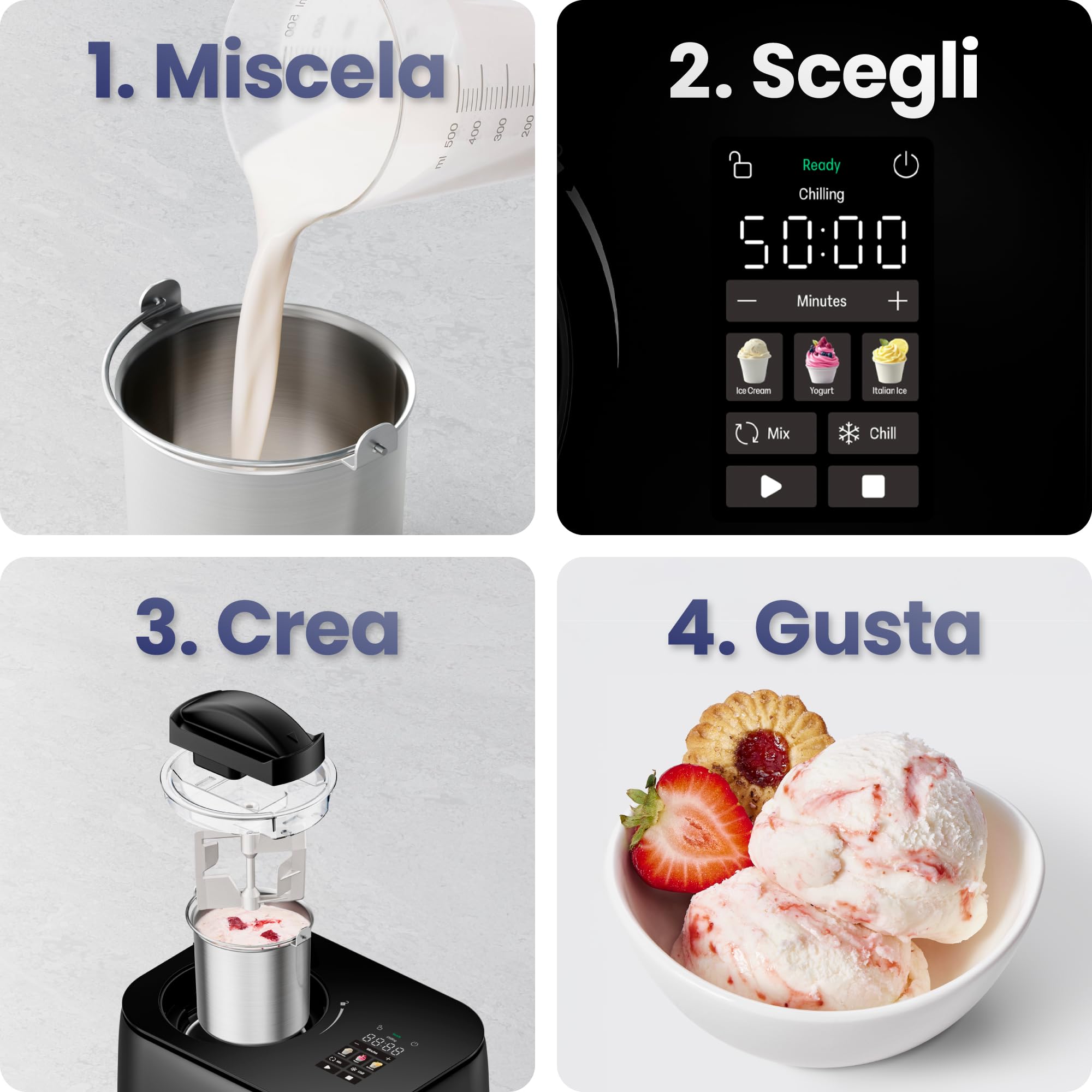 Iceman da Chefman Gelatiera, Niente Pre-congelamento, con Compressore Integrato, Per Gelato, Yogurt Gelato, Sorbetto, Gelato Italiano, Display Digitale e 3 Preimpostazioni