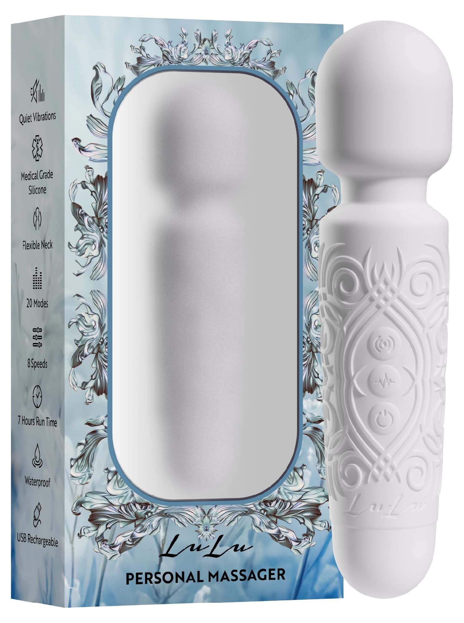 LuLu Wand Massager Vibrator for Women - Powerful Multi-Speed Waterproof Vibrating Wand with Smoky Quartz Yoni Egg - Silent Rechargeable Sex Toy for Clitoral Stimulation