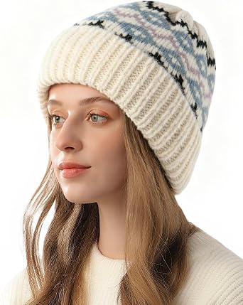 Babalet Winter Beanie Hat for Men Women Warm Knitted Thick Baggy Slouchy Beanie Fair Isle Stocking Beanies Hat Unisex