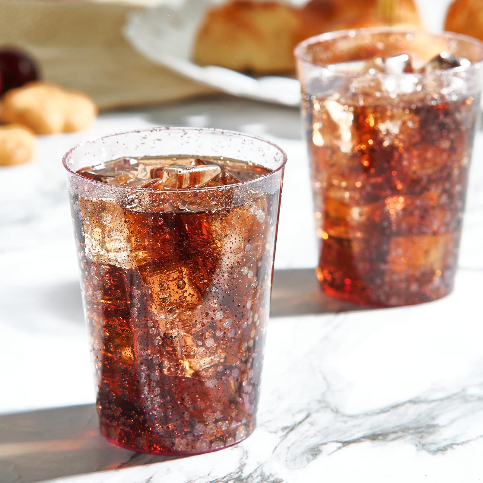 100 Pack 10oz Purple Glitter Plastic Cups, Disposable Glitter Plastic Cups Tumblers, Cocktail Cups With Glitter Perfect For Wedding, Mother's Day and Bridal Shower, Christmas Party Cups