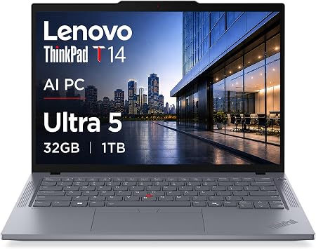 Lenovo ThinkPad T14 Laptop, Intel Ultra 5 125U, 32GB DDR5 RAM, 1TB SSD | 14" FHD+, Business AI PC, 12-Core,gt; i7-1355U, Backlit, Fingerprint, 5MP RGB Webcam, 2x Thunderbolt 4, Ethernet, Win 11 Pro