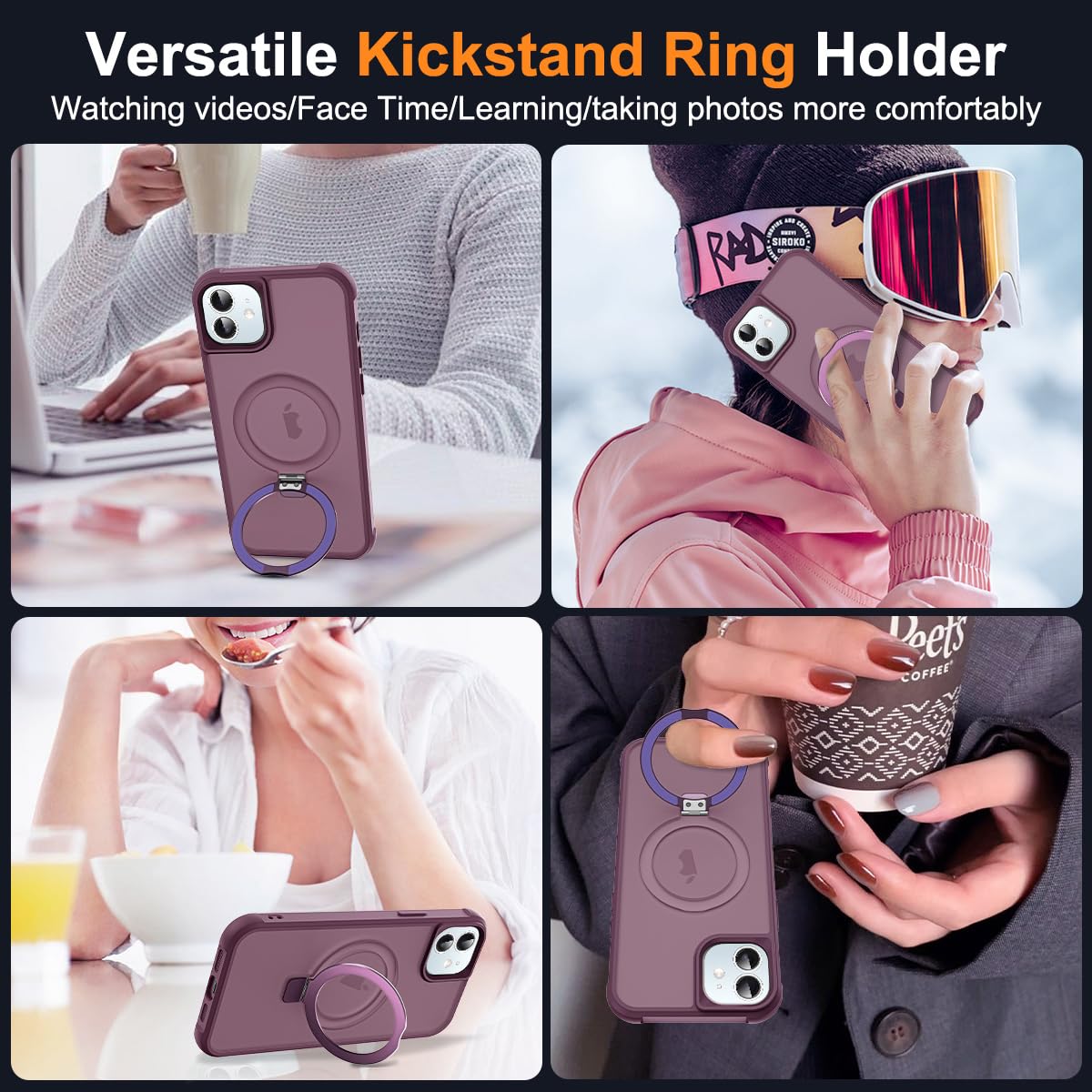 Magnetic For IPhone 13 Case With Stand [Military Grade Drop Tested Compatible With Magnet Ring Translucent Slim Hard Back Soft Edge Wine Red - View #8