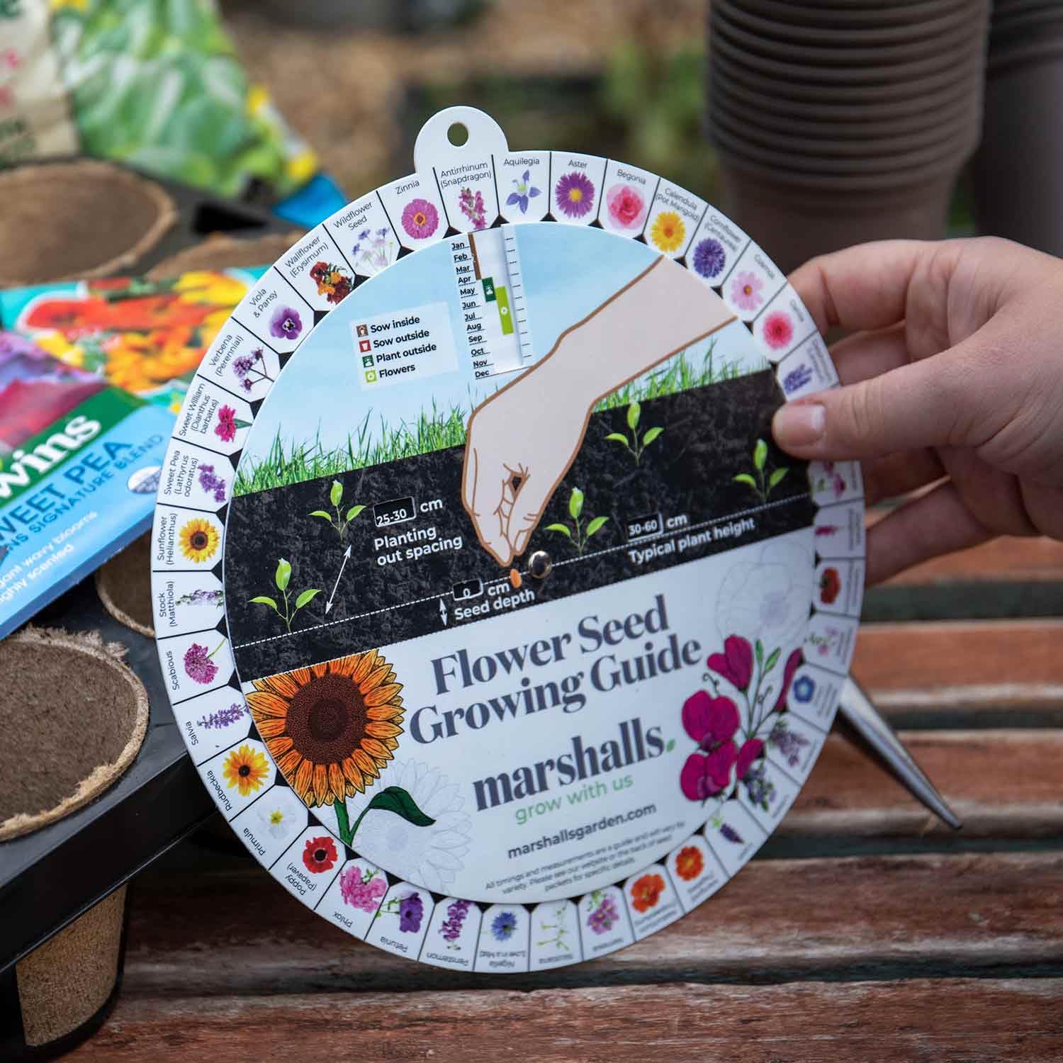 Marshalls Garden Flower Seed Guide Wheel - Waterproof Planner for 40 Flowers