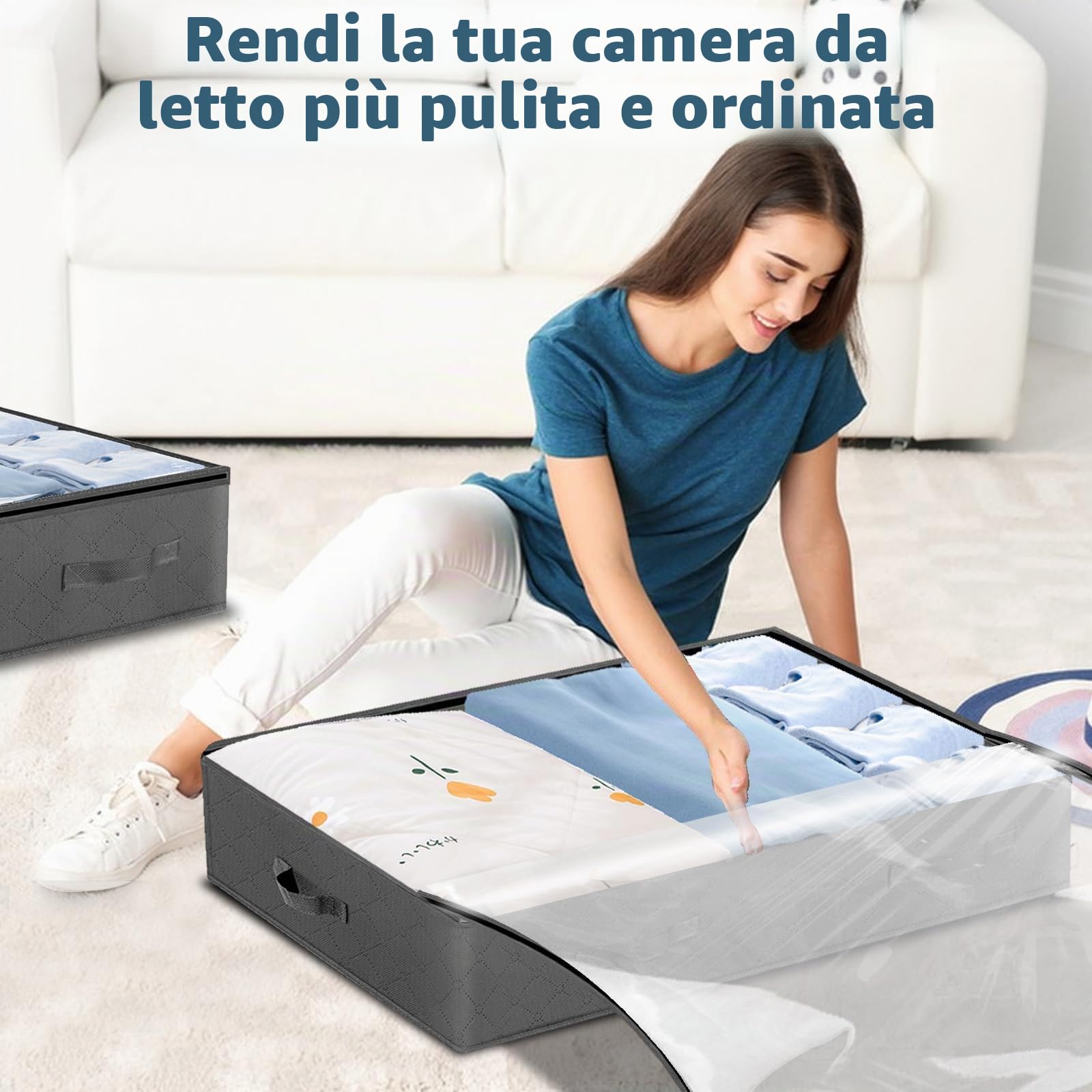 Withosent 5 Cassettiera Sotto Il Letto, 90 L, In Tessuto Non Tessuto, Pieghevole, Con Finestra Trasparente Per Copriletti, Vestiti, Coperte, Cuscini