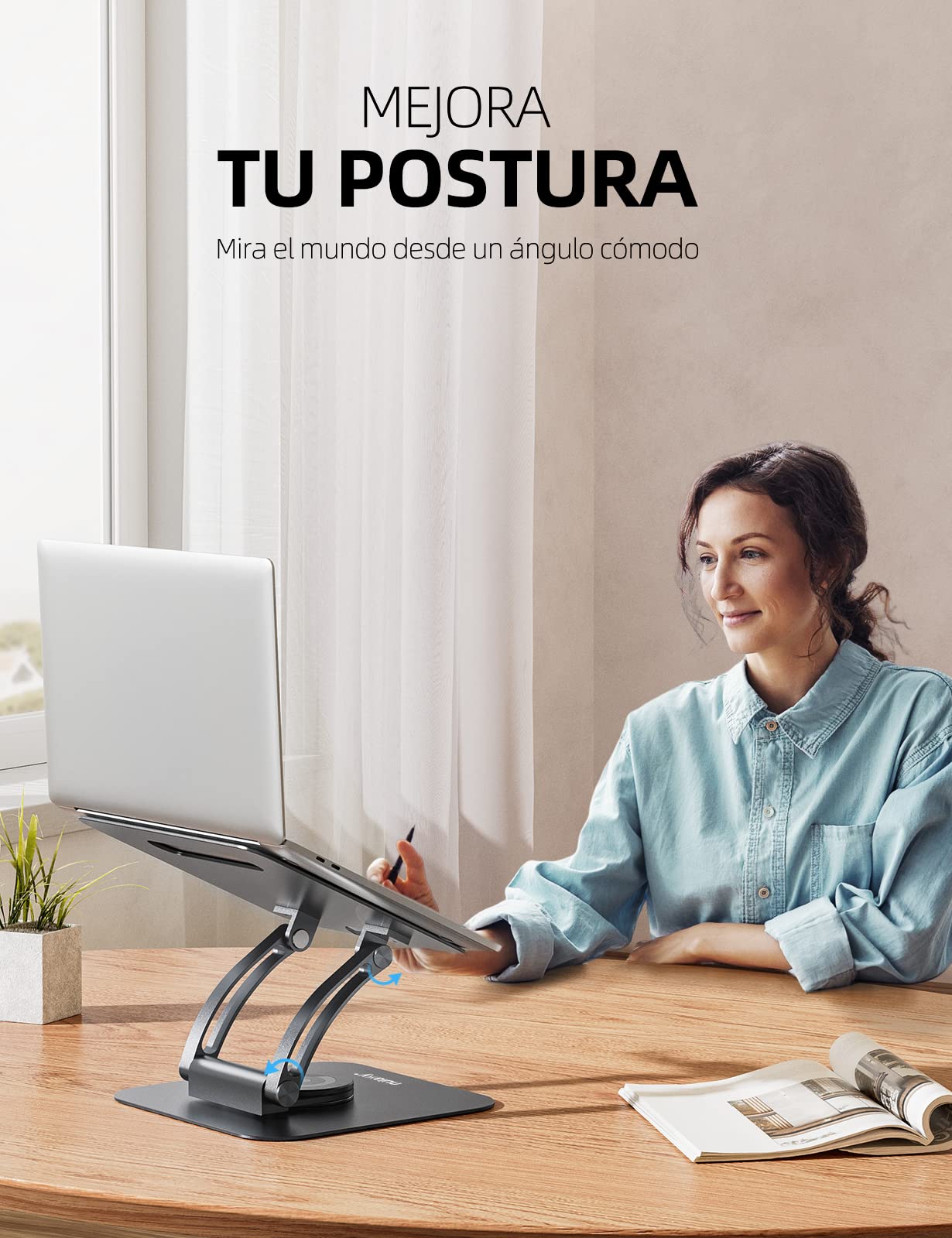 Nulaxy Soporte Ordenador portátil con Base giratoria de 360°, Altura Regulable, Soporte de Escritorio para MacBook de hasta 22 Libras, Compatible con Todos los portátiles, Gris