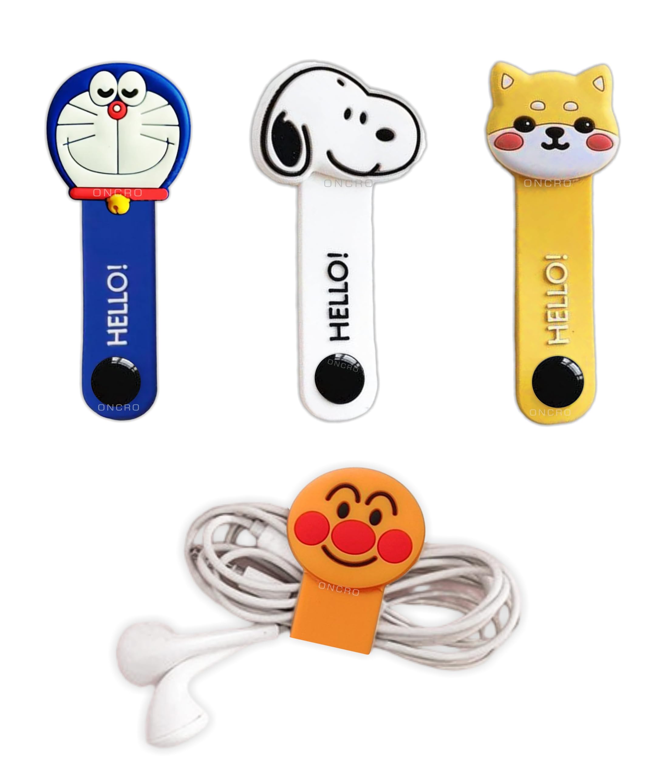 Pack of 4 Cartoon Button Cable Winder Earphone Cord Protector Wire Organizer Clip Doremon cat snoopy dog Headphone Storage Cable Holder Data Line Silicone Straps Wrap Ties manager Bookmark-image-29