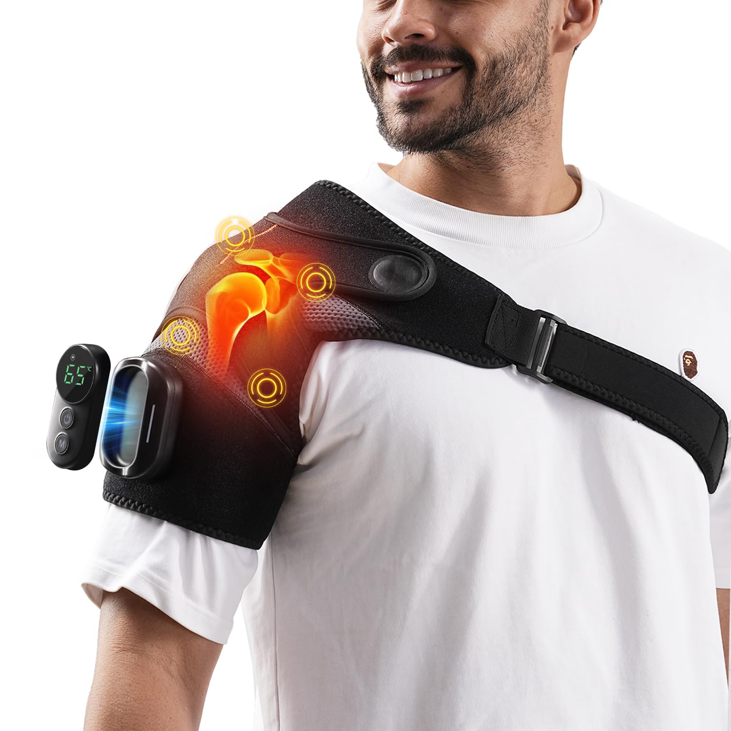 Cordless Shoulder Heating Pad with Magnetic Detachable Remote Control - Heated Massager Shoulder Wrap with 5 Vibration Modes
