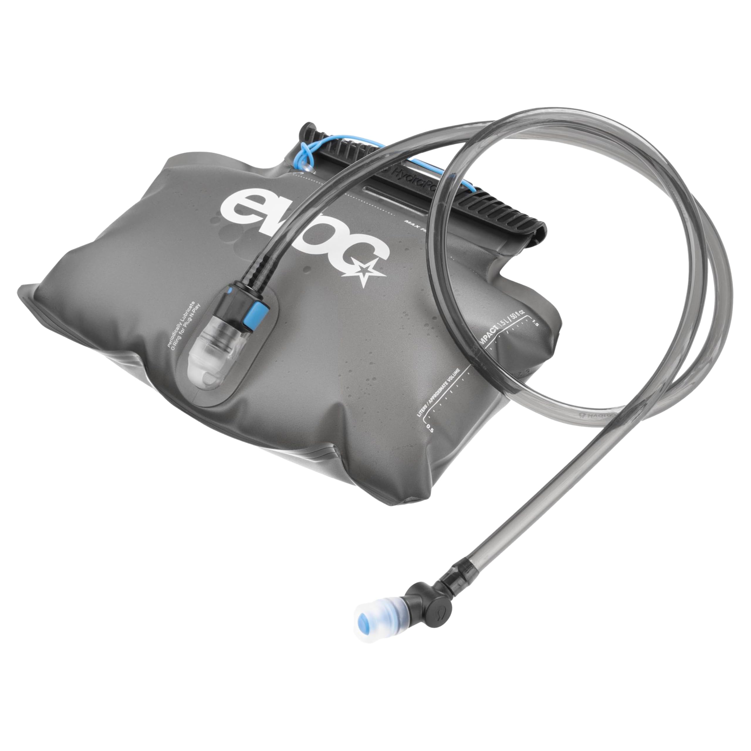 EVOC HYDRATION BLADDER 1.5 hydration bladder (sacca per bere a prova di perdite, tubo flessibile, SLIDE SEAL, senza BPA e PVC, volume: 1,5 l), Grigio carbonio