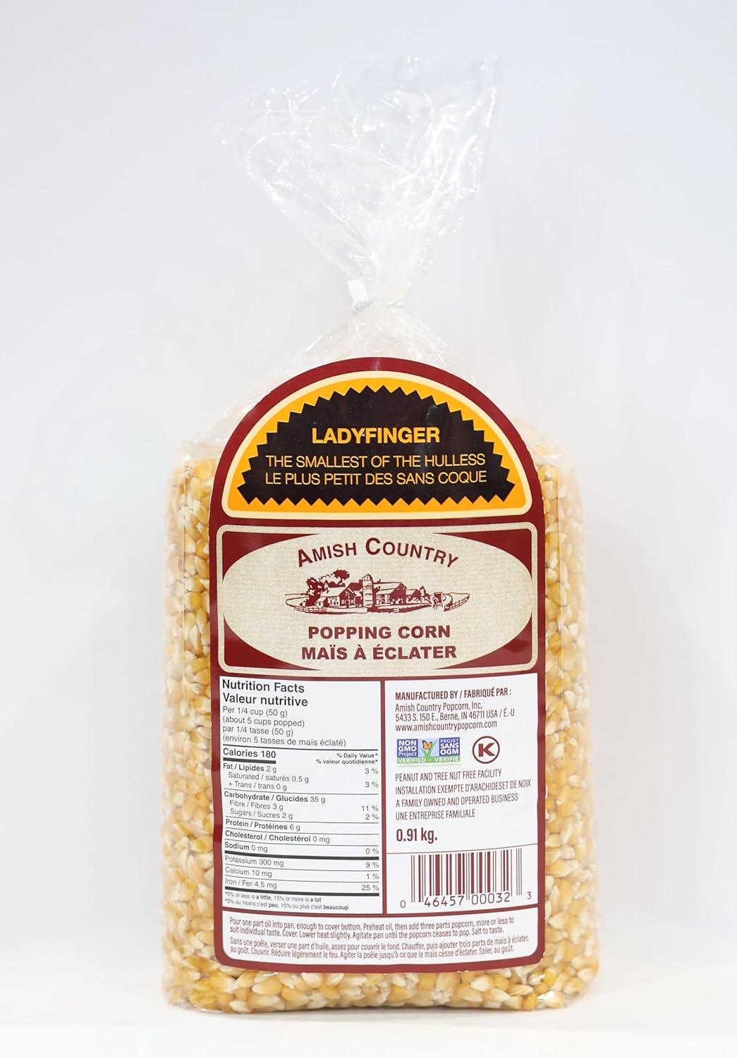 Amish Country Popcorn | 2 Lb Ladyfinger Kernels | Old Fashioned, Non-GMO and Gluten Free (2lb Bag)