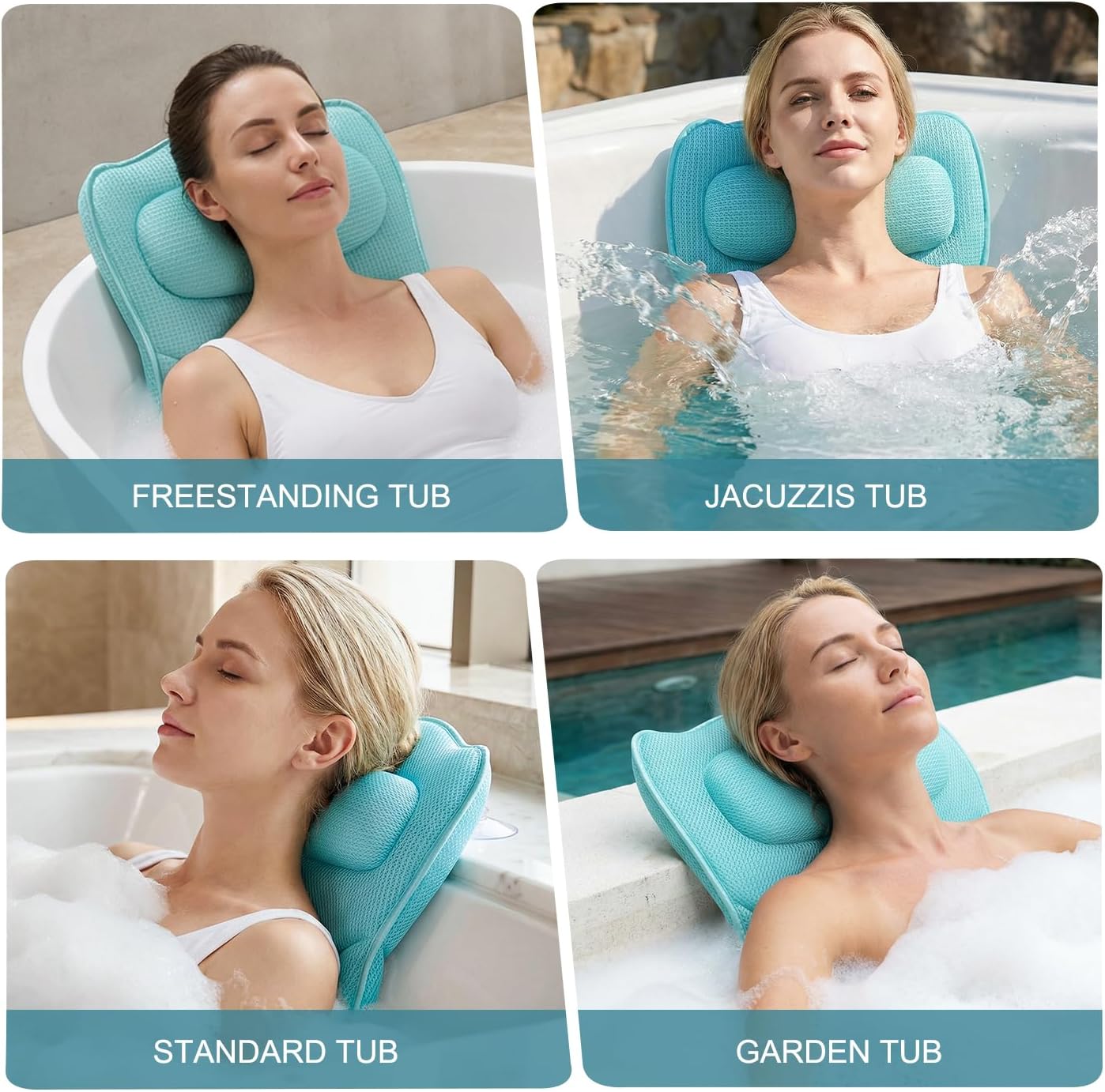 Extra Long Thick Full Body Bath Pillow for Tub with Lumbar Pillow- Luxury 4D Air Mesh Bathtub Pillow with Head, Shoulder & Back Support, Non-Slip Bath Cushion with Suction Cups-Lake Blue