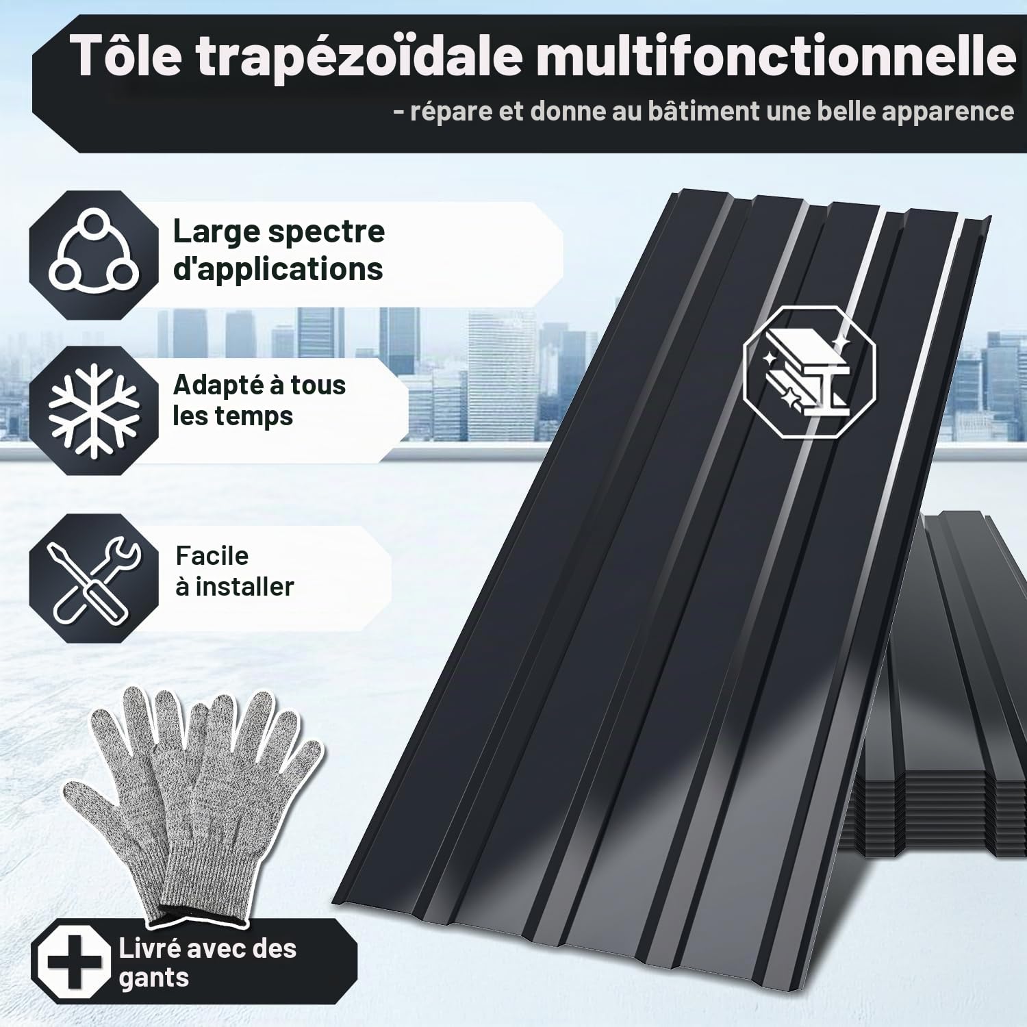 Sonnewelt Lot de 12 tôles de toit en acier galvanisé - Tôle trapézoïdale, tôle profilée (115 x 45 cm / 6 m²) - Épaisseur : 0,25 mm - Pour garage, carport, abri de jardin, anthracite