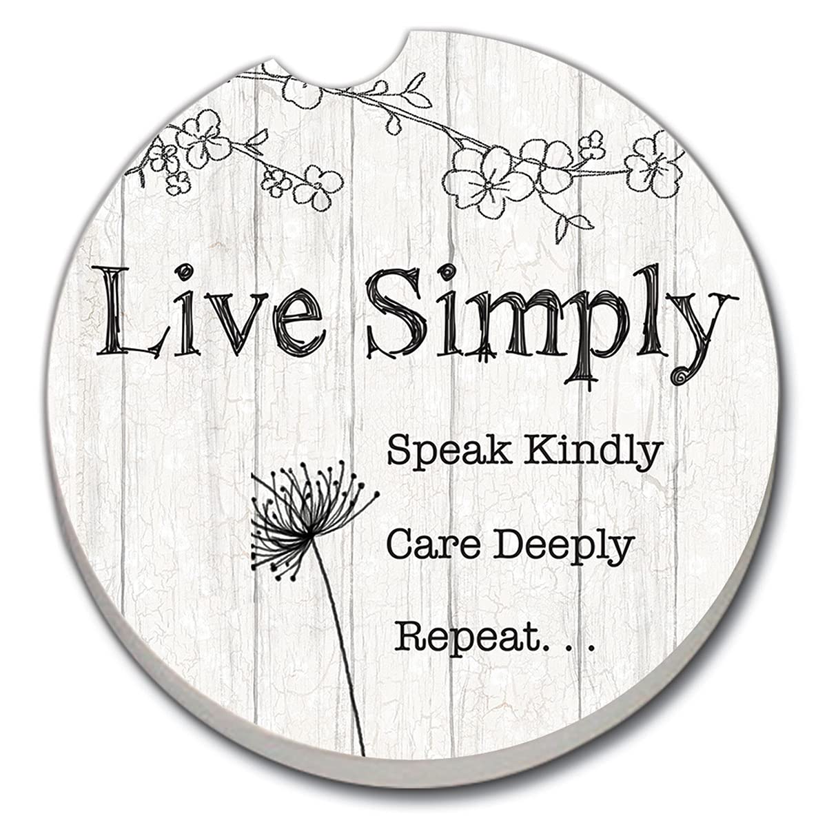 CounterArt Live Simply Speak Kindly 1 Pack Absorbent Stone Coaster for Vehicle Cup Holder 2.6” Diameter Manufactured in The USA