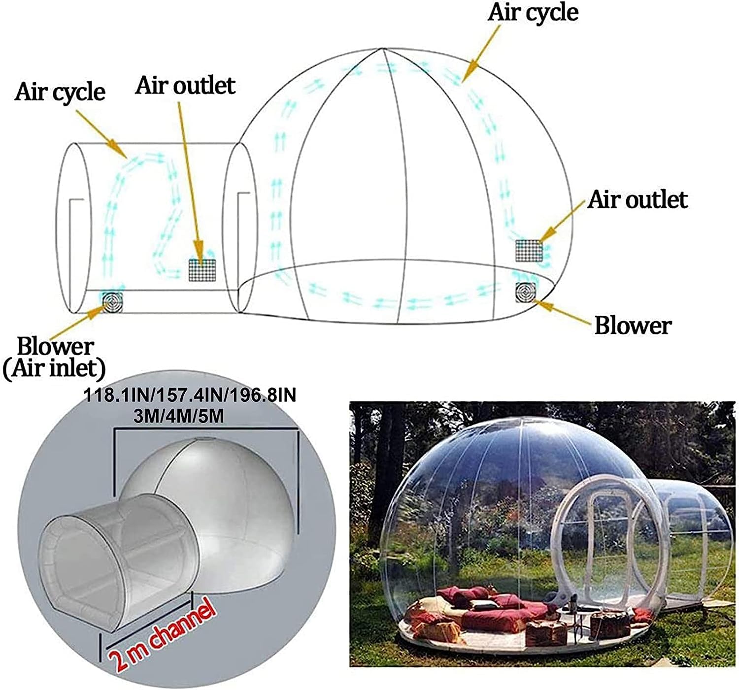 Tente gonflable transparente à bulles pour s'amuser en plein air, jardin, fêtes et événements, facile à installer, durable et parfaite pour les enfants