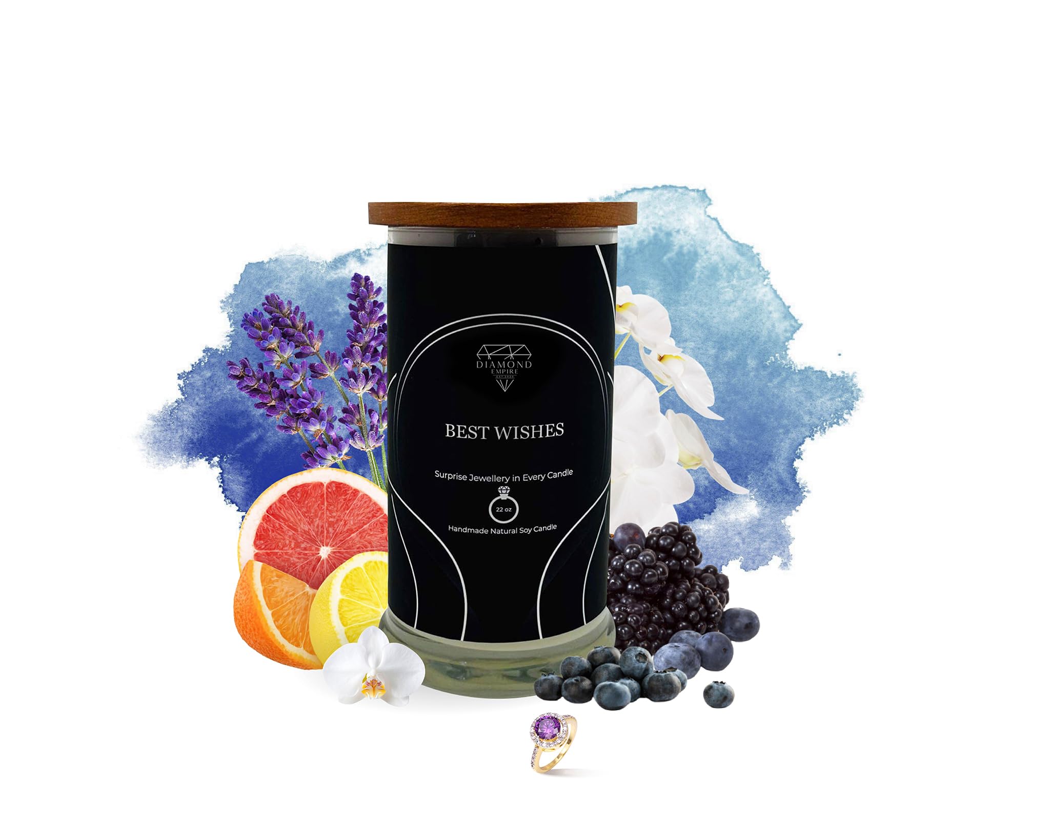 Diamond EmpireBest Wishes Candle with Surprise Jewellery Inside (Jewelry Valued up to £2,500), Highly Scented Candles Gifts Set for Women's Anniversary, Birthday, Wedding| 2 Wicks (Bracelet)