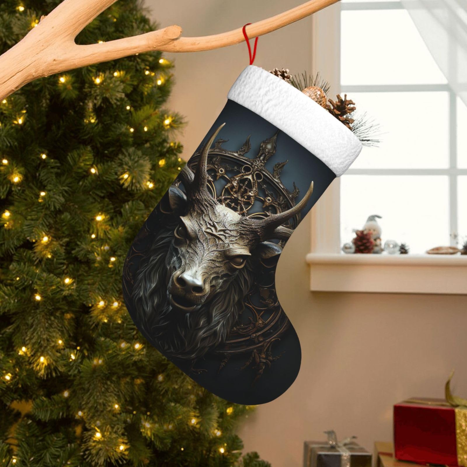 Velvet Christmas Stockings 17.7 Inch, Antlers Xmas Stocking with Soft Cuff,Classic Personalized Christmas Tree Decoration for Family Holiday New Year Party Supplies