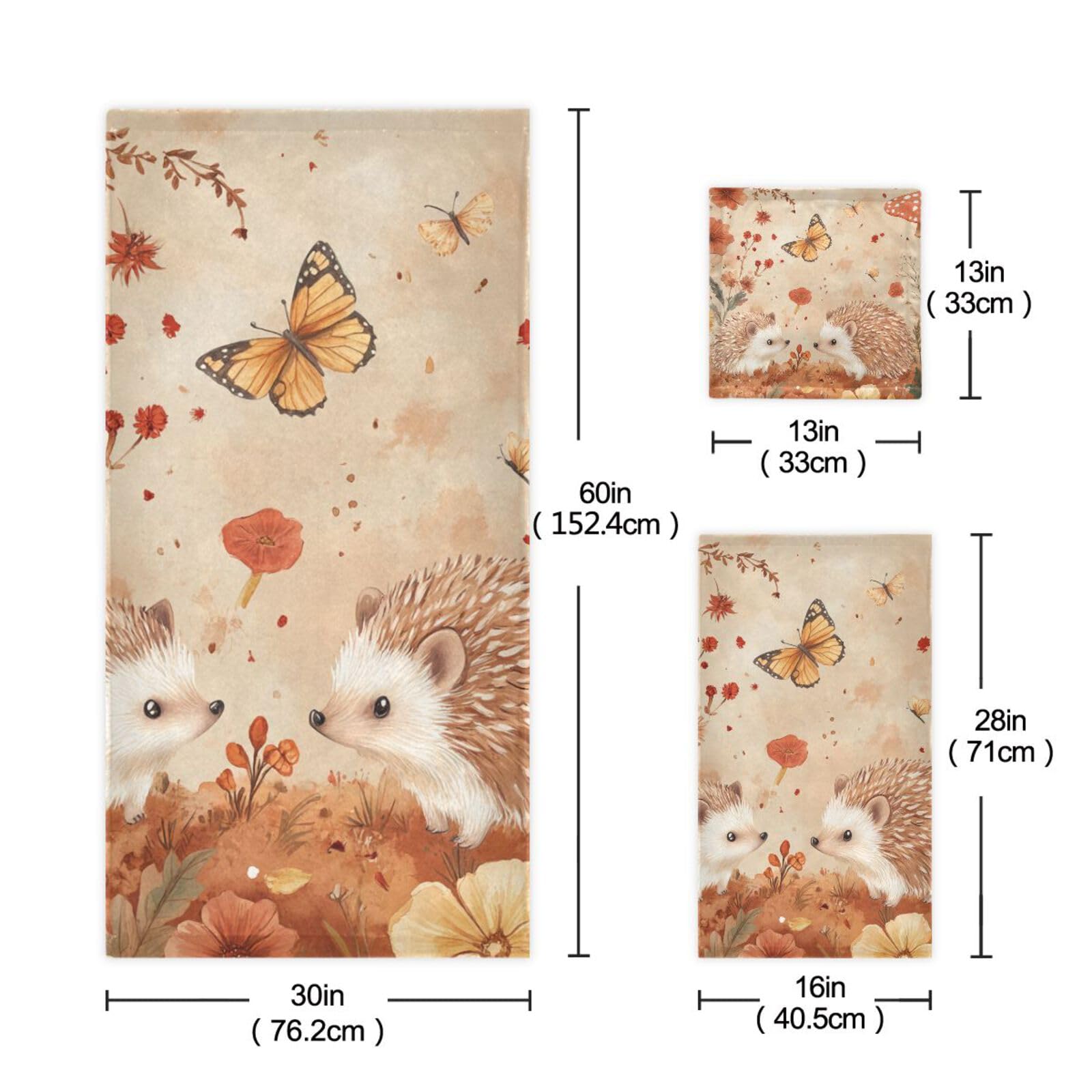 Set di 3 asciugamani morbidi per il viso a forma di riccio in terracotta con cartoni animati, 1 asciugamano da bagno, 1 asciugamano per le mani, 1 panno per il corpo e il viso da bagno