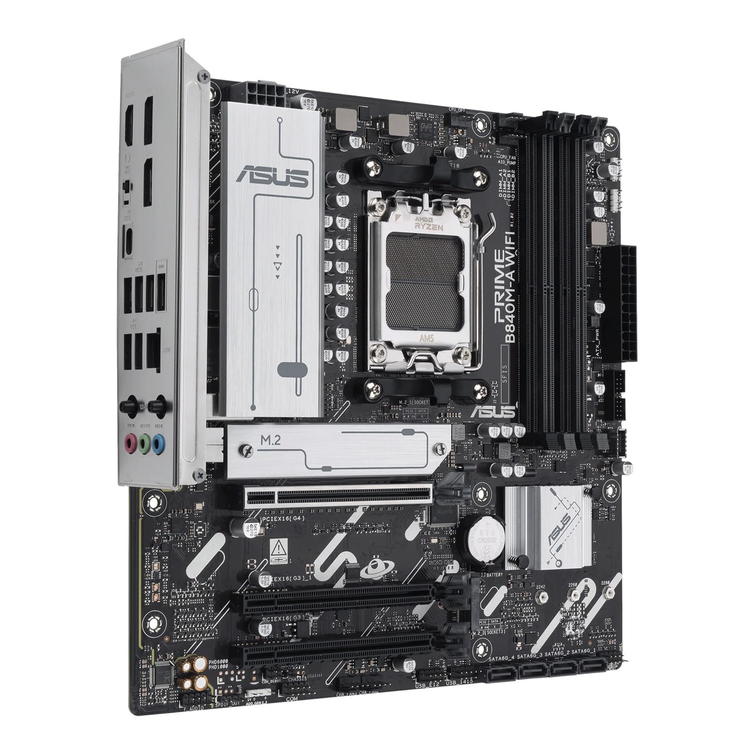 ASUS PRIME B840M-A WiFi, Scheda Madre AMD mATX, Slot DDR5, PCIe 4.0 Ready, 3 slot M.2, WiFi 6E, Ethernet Realtek 2,5 GB, DisplayPort, HDMI, USB-C da 5 Gbps Fronte e Retro, BIOS Flashback e Aura Sync