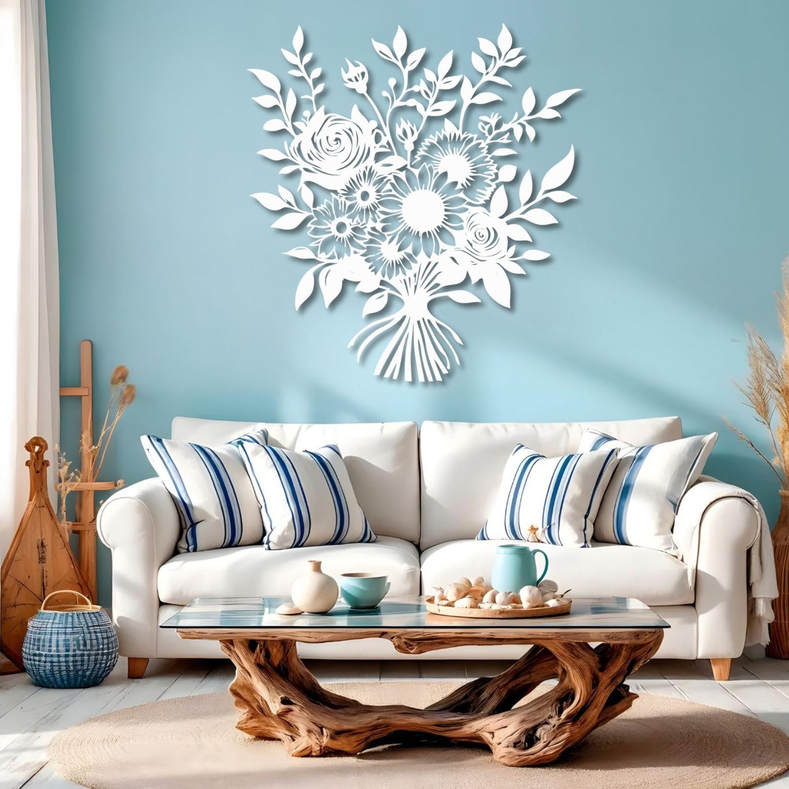 Décoration murale en métal motif floral pour habiller un mur vide de salon ou chambre
