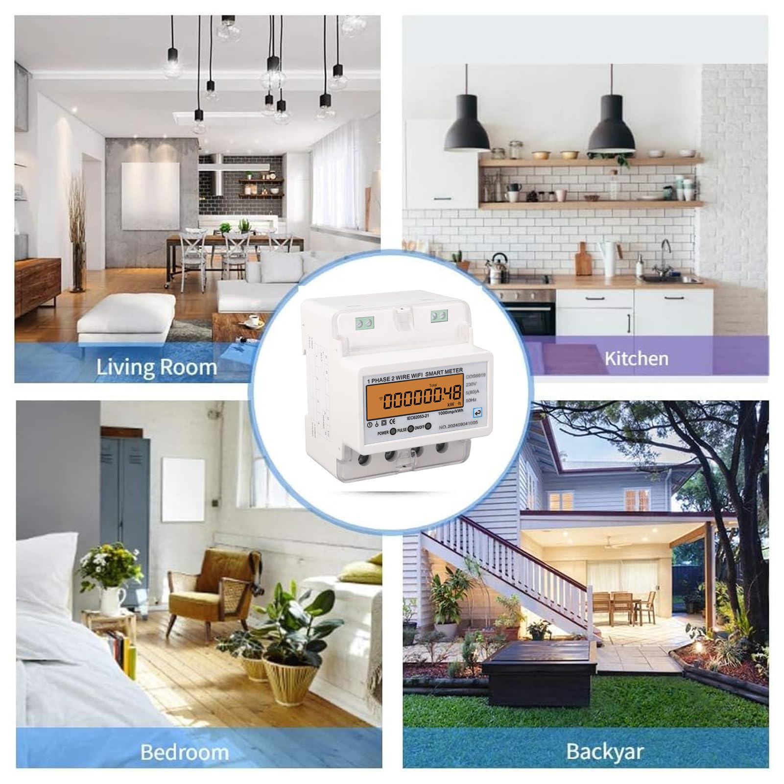 Misuratore di energia intelligente WiFi monofase con schermo LCD per telecomando, contatore di energia intelligente ignifugo per uso domestico