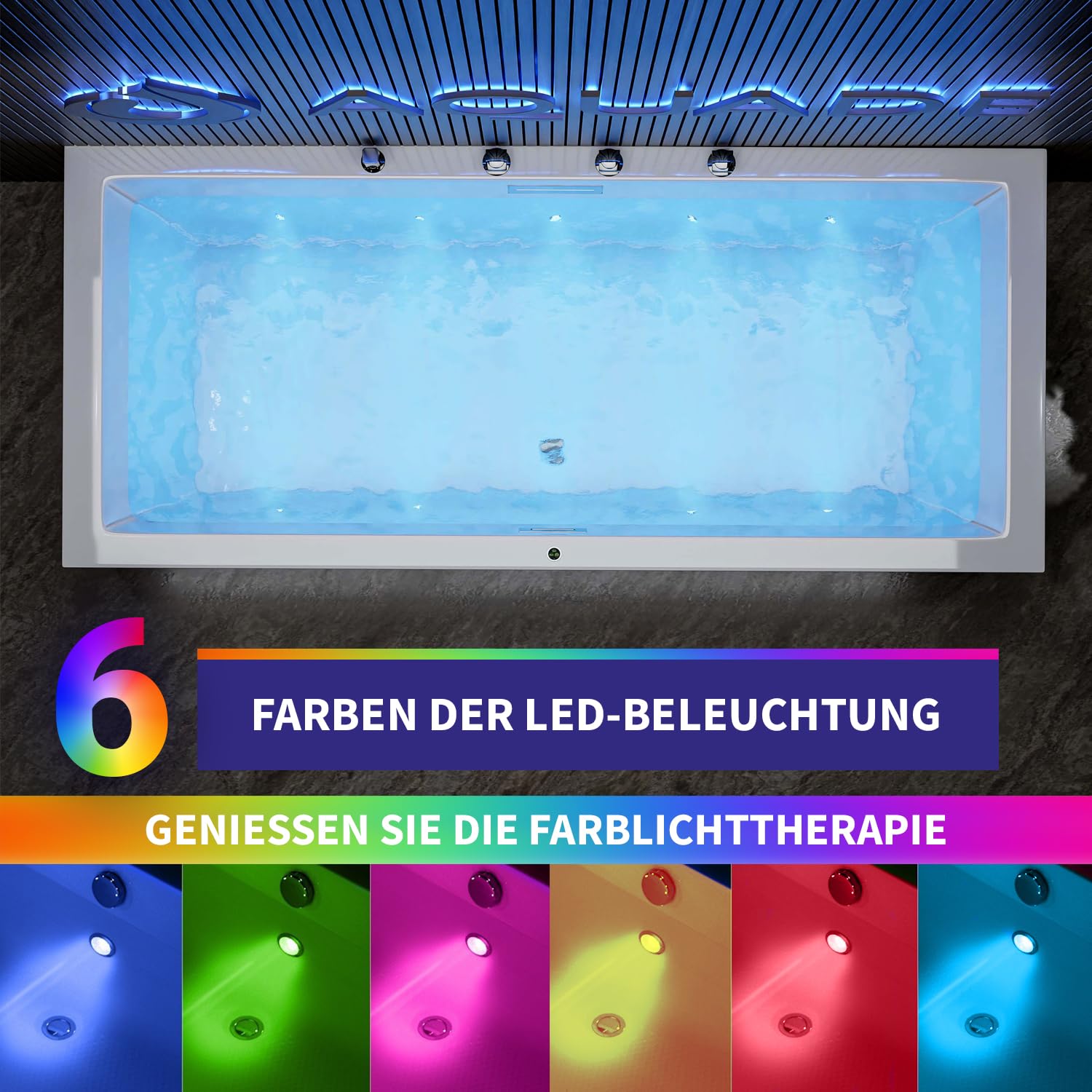 AQUADE Acryl Badewanne 180x80 Modell: Neu Ulm - Weiß Badewanne Komplettset 180x80 - Badewannen mit Wannenfüßen + Schürze + Wannenrandarmatur + Led