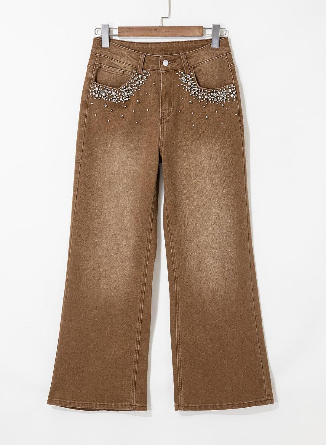 Dokotoo Women's Wide Leg Jeans High Waisted Stretch Pearl Pants image 4