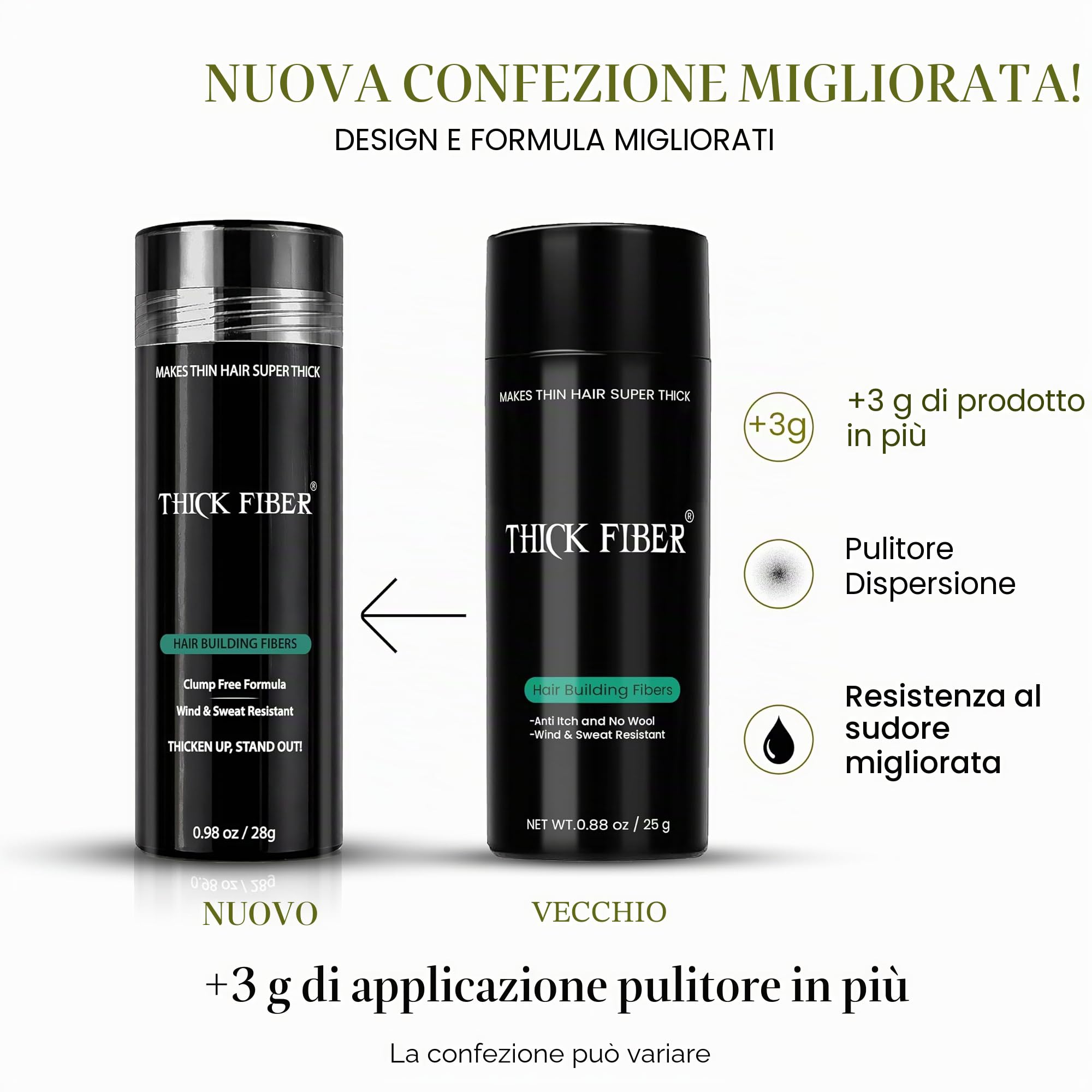 THICK FIBER, Fibre dei capelliper la ricostruzione dei capelli, per il diradamento dei capelli, 25 g confezione da 1, marrone medio, polvere per capelli, flacone da